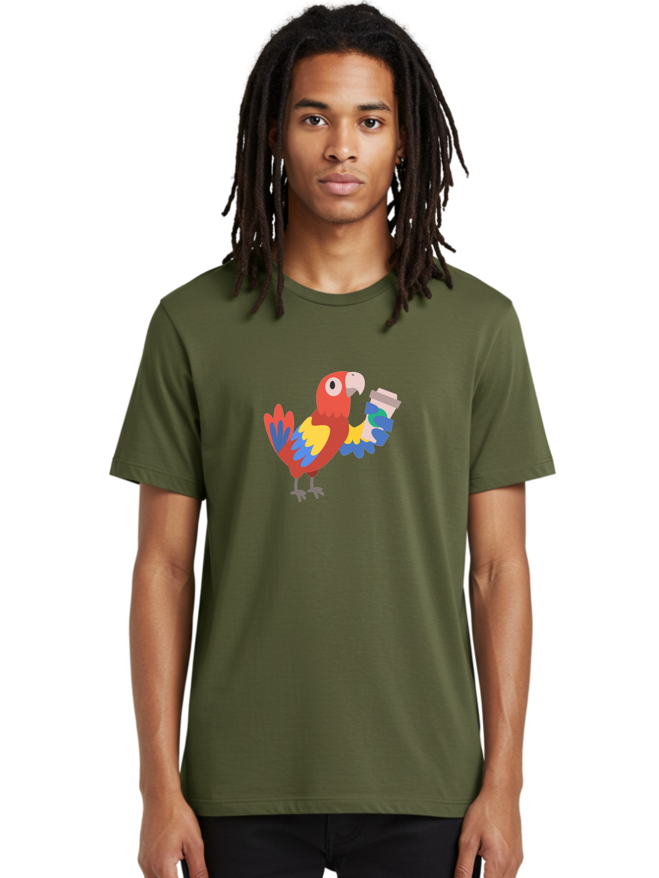 Parrot-2 Men'S Graphic Tee, 100% Cotton, Comfortable Casual Summer Wear, Machine Washable, Colorful Parrot, Cartoon Bird, Coffee Cup, Vibrant Feathers, Playful Illustration, Tropical Bird, Coffee Love, Exotic Pet Aab850 2