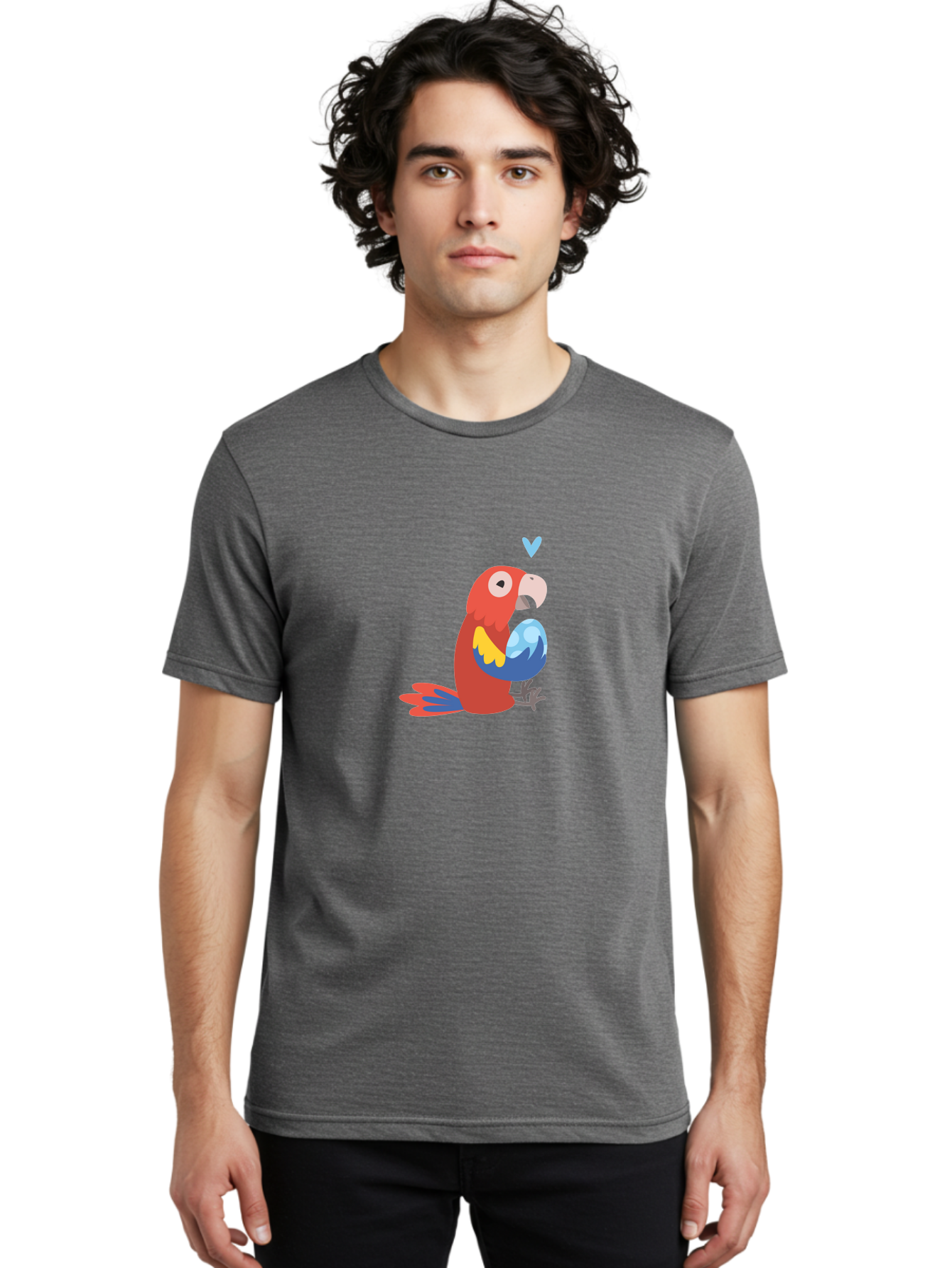 Parrot-3 Men'S Graphic Tee, 100% Cotton, Comfortable Casual Summer Wear, Machine Washable, Colorful Parrot, Red Bird, Blue Wings, Yellow Feathers, Cartoon Character, Heart Above Head, Vibrant Colors, Cute Animal, Tropical Bird, Parrot Love Aab851 26