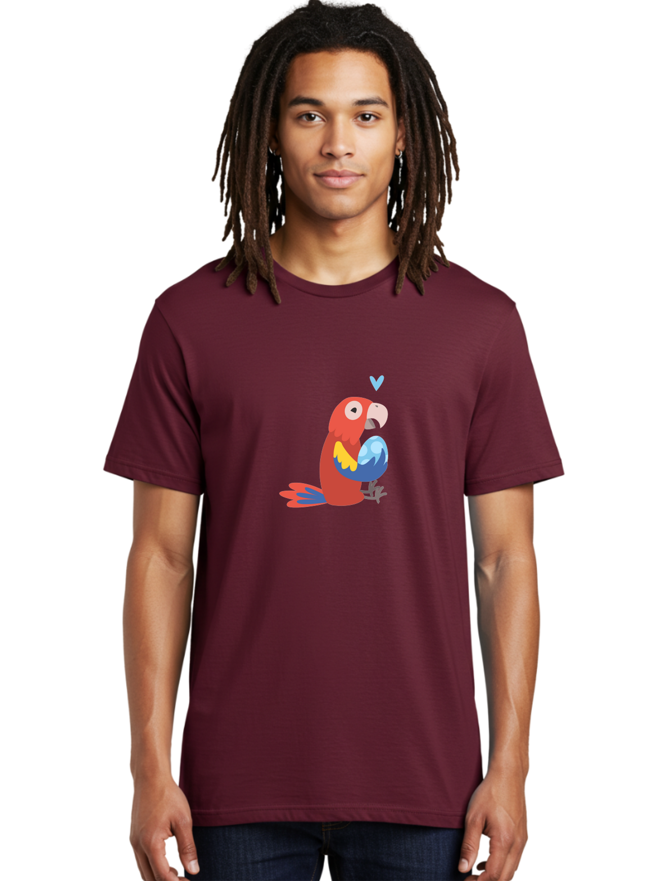 Parrot-3 Men'S Graphic Tee, 100% Cotton, Comfortable Casual Summer Wear, Machine Washable, Colorful Parrot, Red Bird, Blue Wings, Yellow Feathers, Cartoon Character, Heart Above Head, Vibrant Colors, Cute Animal, Tropical Bird, Parrot Love Aab851 6