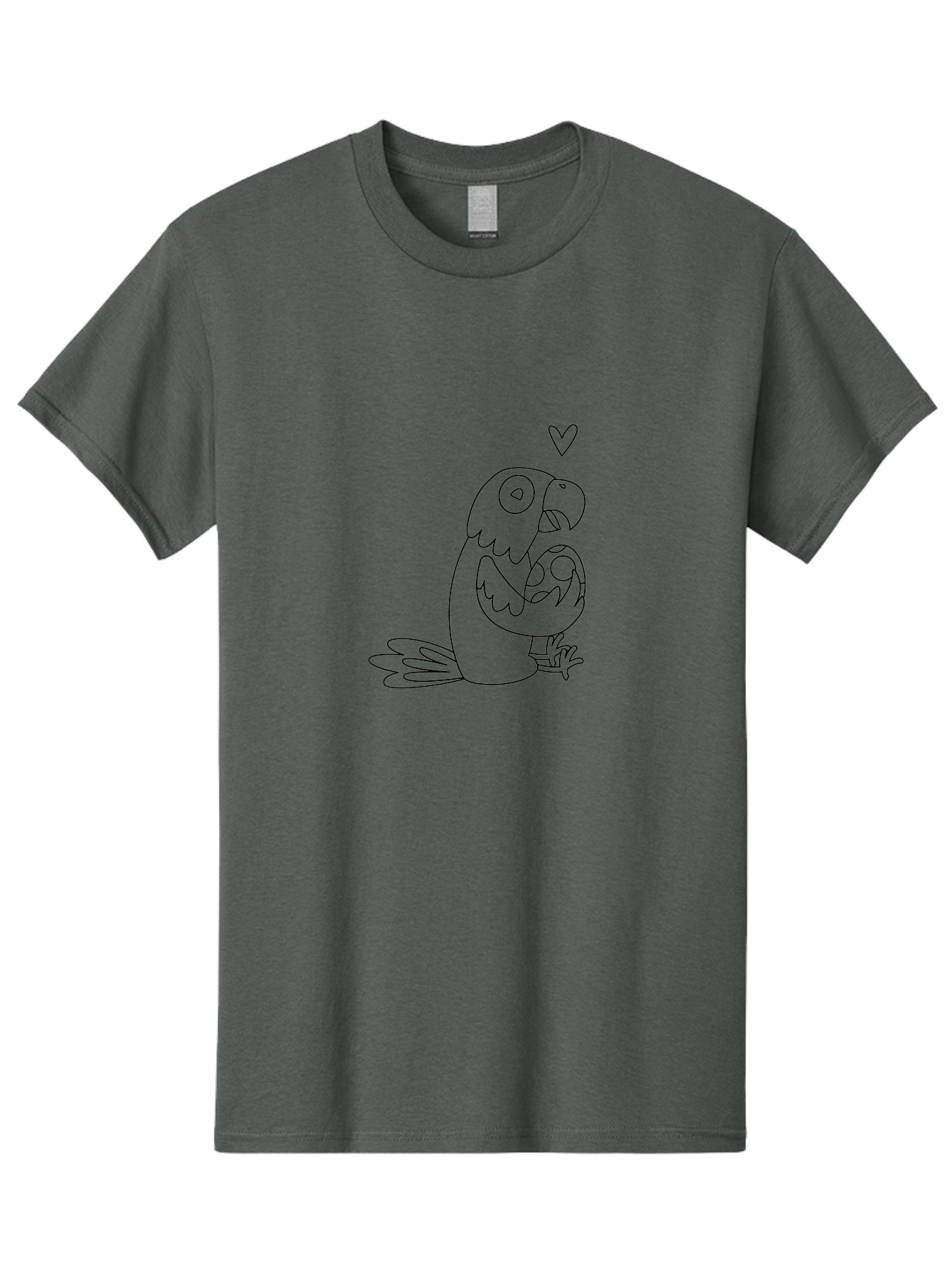 Parrot-And-Heart Men'S Graphic Tee, 100% Cotton, Comfortable Casual Summer Wear, Machine Washable, Parrot Holding Baby Bird, Heart Symbol, Love And Care, Bird'S Nest, Cute Animals, Wildlife Illustration, Simple Line Art Aab858 5