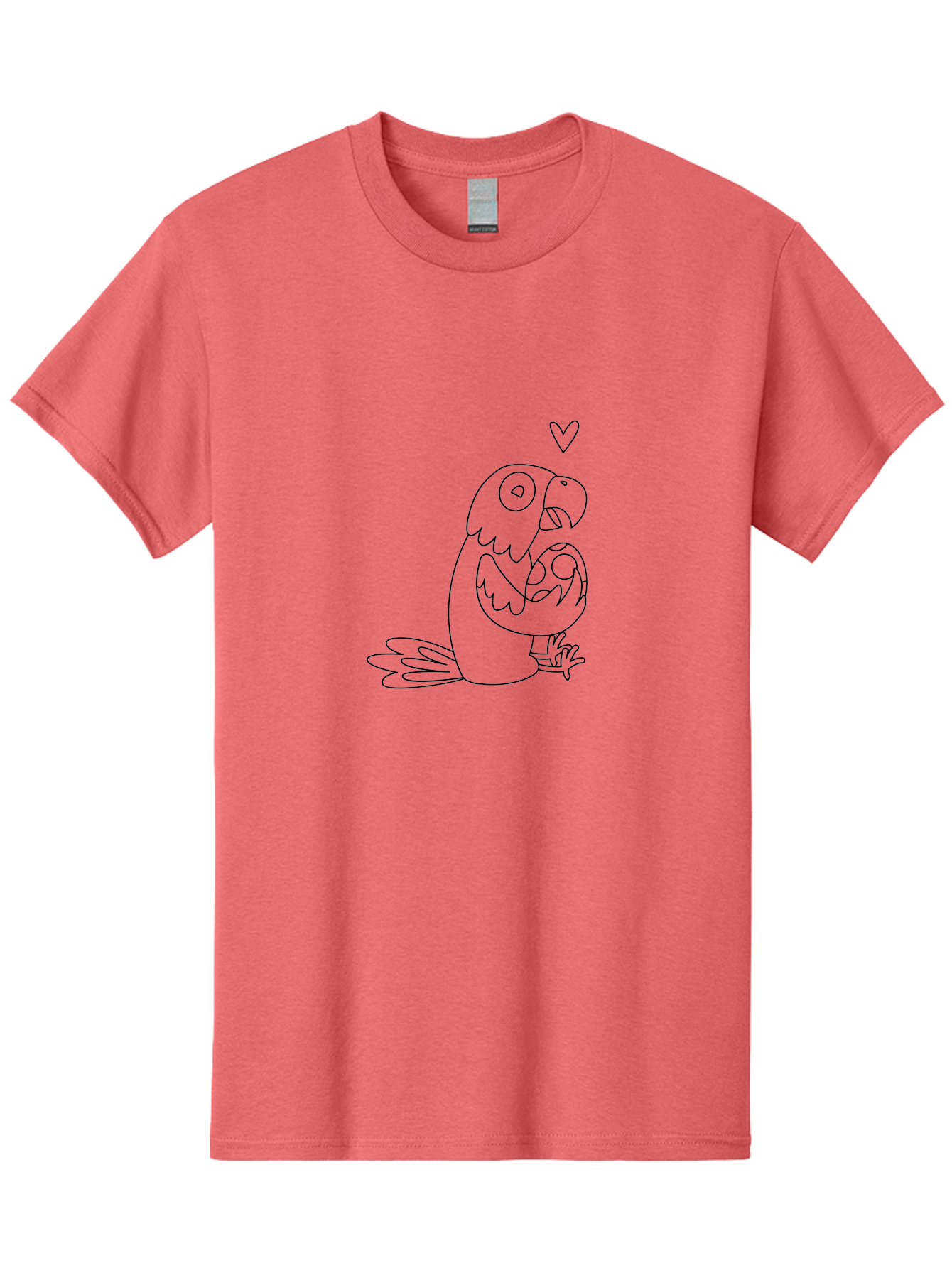 Parrot-And-Heart Men'S Graphic Tee, 100% Cotton, Comfortable Casual Summer Wear, Machine Washable, Parrot Holding Baby Bird, Heart Symbol, Love And Care, Bird'S Nest, Cute Animals, Wildlife Illustration, Simple Line Art Aab858 3