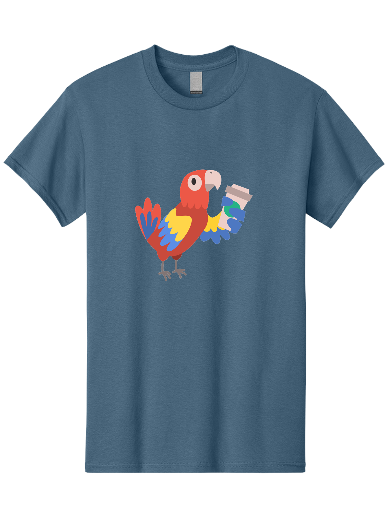 Parrot-Coffee-Cup Men'S Graphic Tee, 100% Cotton, Comfortable Casual Summer Wear, Machine Washable, Parrot Holding Coffee, Cartoon Parrot, Colorful Bird, Coffee Lover, Vibrant Plumage, Cartoon Character, Funny Parrot, Coffee Break, Aab859 5
