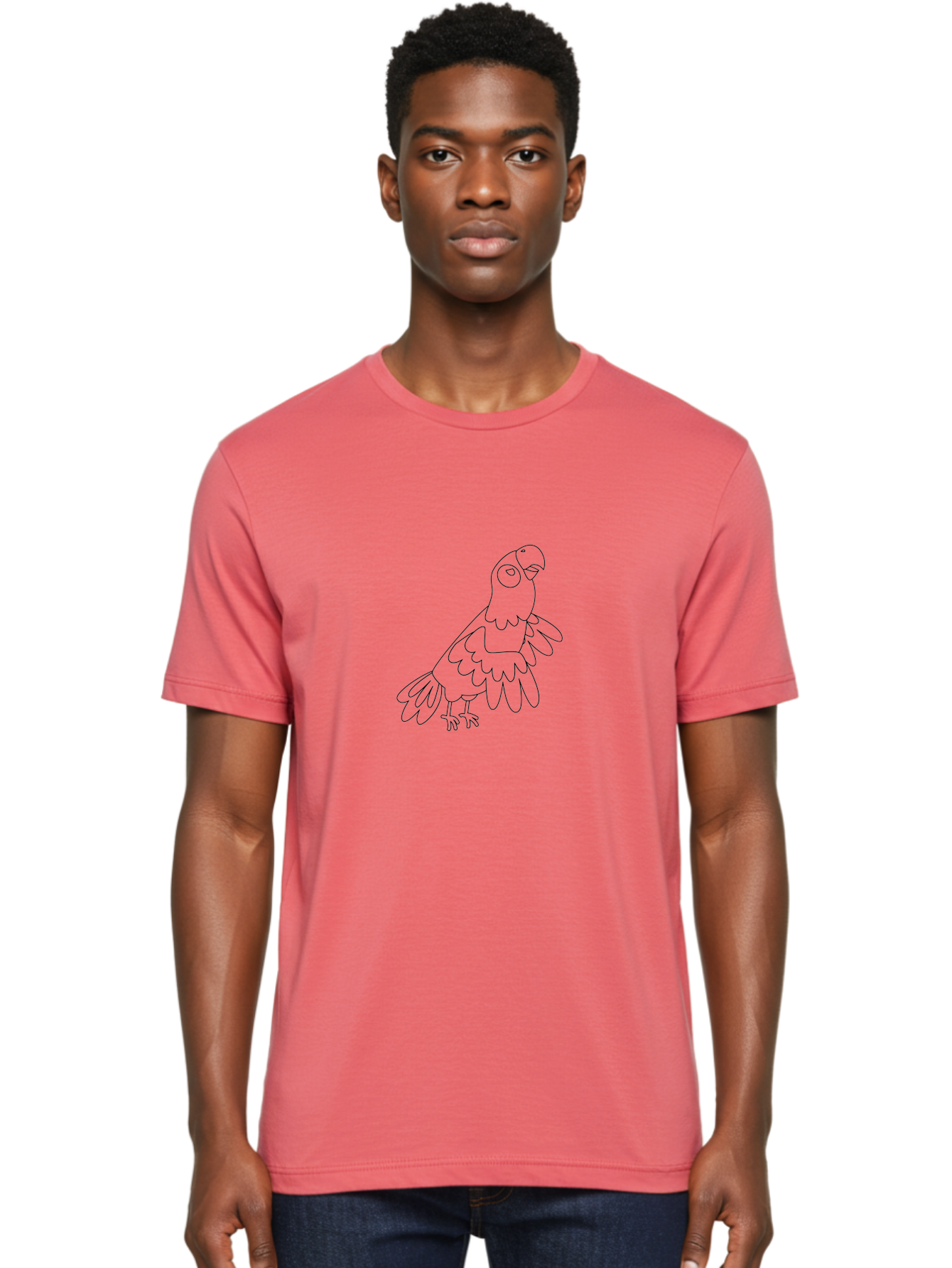 Parrot-Line-Art Men'S Graphic Tee, 100% Cotton, Comfortable Casual Summer Wear, Machine Washable, Parrot Illustration, Bird Outline, Simple Drawing, Cartoon Parrot, Vector Art, Bird Graphic, Minimalist Design, Simple Shapes, Line Art, Aab864 24