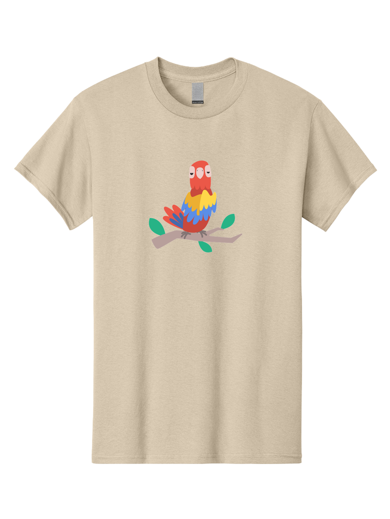 Parrot-On-Branch Men'S Graphic Tee, 100% Cotton, Comfortable Casual Summer Wear, Machine Washable, Colorful Parrot, Cartoon Bird, Vibrant Plumage, Red, Blue, And Yellow Feathers, Sitting On A Tree Branch, Green Leaves, Tropical Bird, Aab865 11