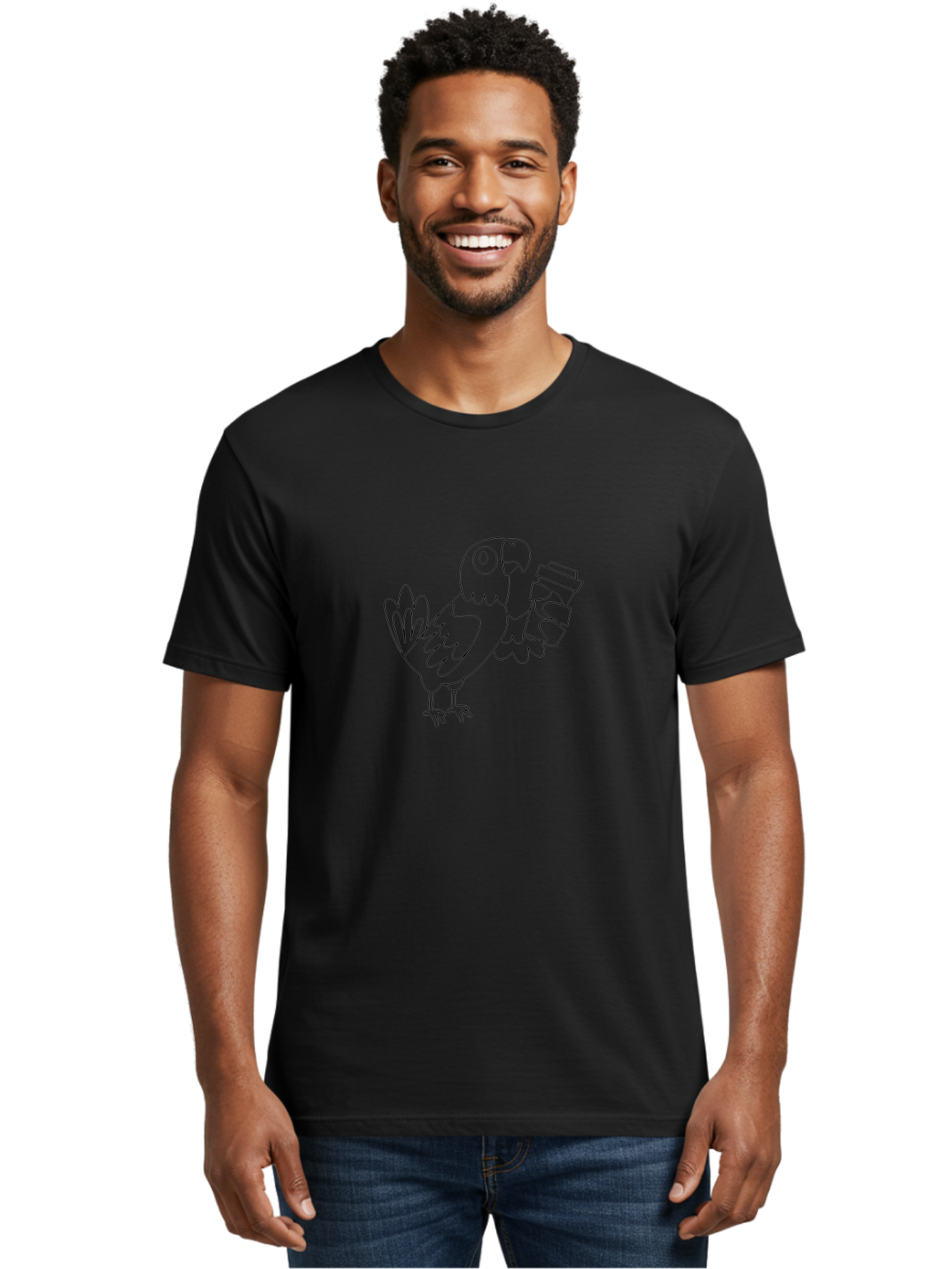 Parrot-With-Coffee Men'S Graphic Tee, 100% Cotton, Comfortable Casual Summer Wear, Machine Washable, Parrot Holding Coffee Cup, Cartoon Bird, Coffee Lover, Funny Animal, Quirky Character, Line Art, Simple Design, Humorous Illustration Aab868 22