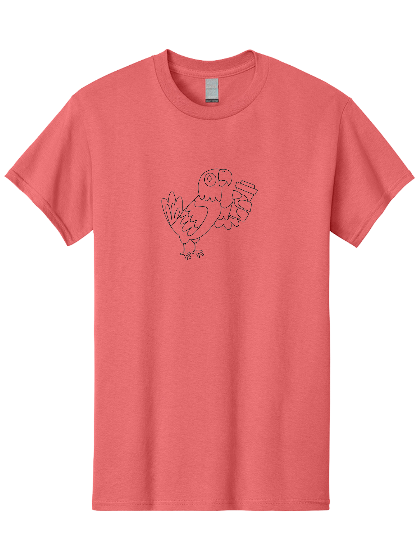 Parrot-With-Coffee Men'S Graphic Tee, 100% Cotton, Comfortable Casual Summer Wear, Machine Washable, Parrot Holding Coffee Cup, Cartoon Bird, Coffee Lover, Funny Animal, Quirky Character, Line Art, Simple Design, Humorous Illustration Aab868 13
