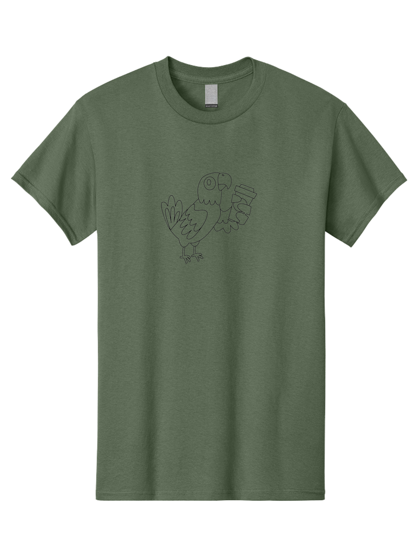 Parrot-With-Coffee Men'S Graphic Tee, 100% Cotton, Comfortable Casual Summer Wear, Machine Washable, Parrot Holding Coffee Cup, Cartoon Bird, Coffee Lover, Funny Animal, Quirky Character, Line Art, Simple Design, Humorous Illustration Aab868 7