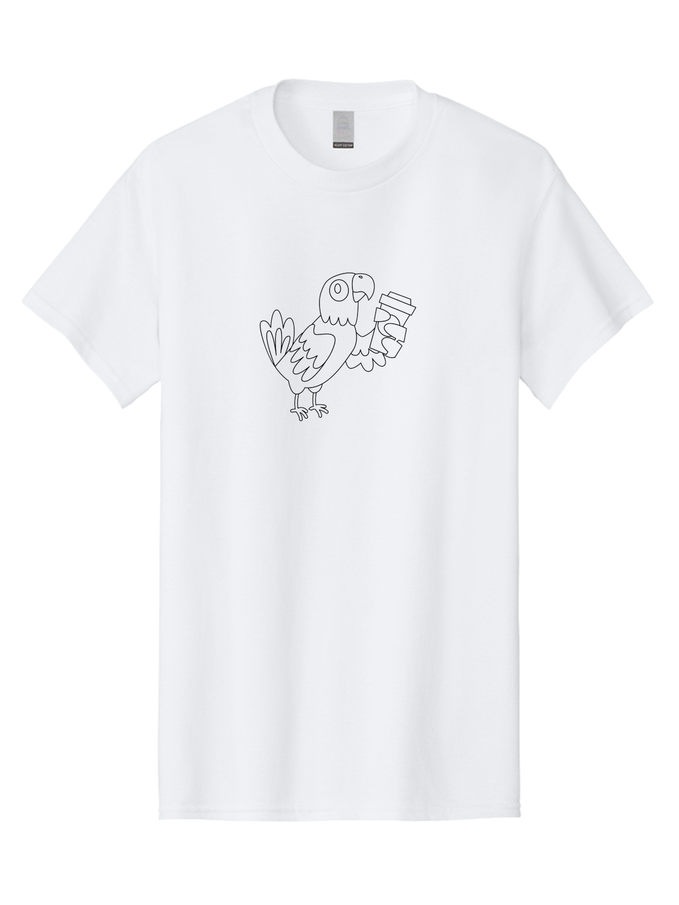 Parrot-With-Coffee Men'S Graphic Tee, 100% Cotton, Comfortable Casual Summer Wear, Machine Washable, Parrot Holding Coffee Cup, Cartoon Bird, Coffee Lover, Funny Animal, Quirky Character, Line Art, Simple Design, Humorous Illustration Aab868 11