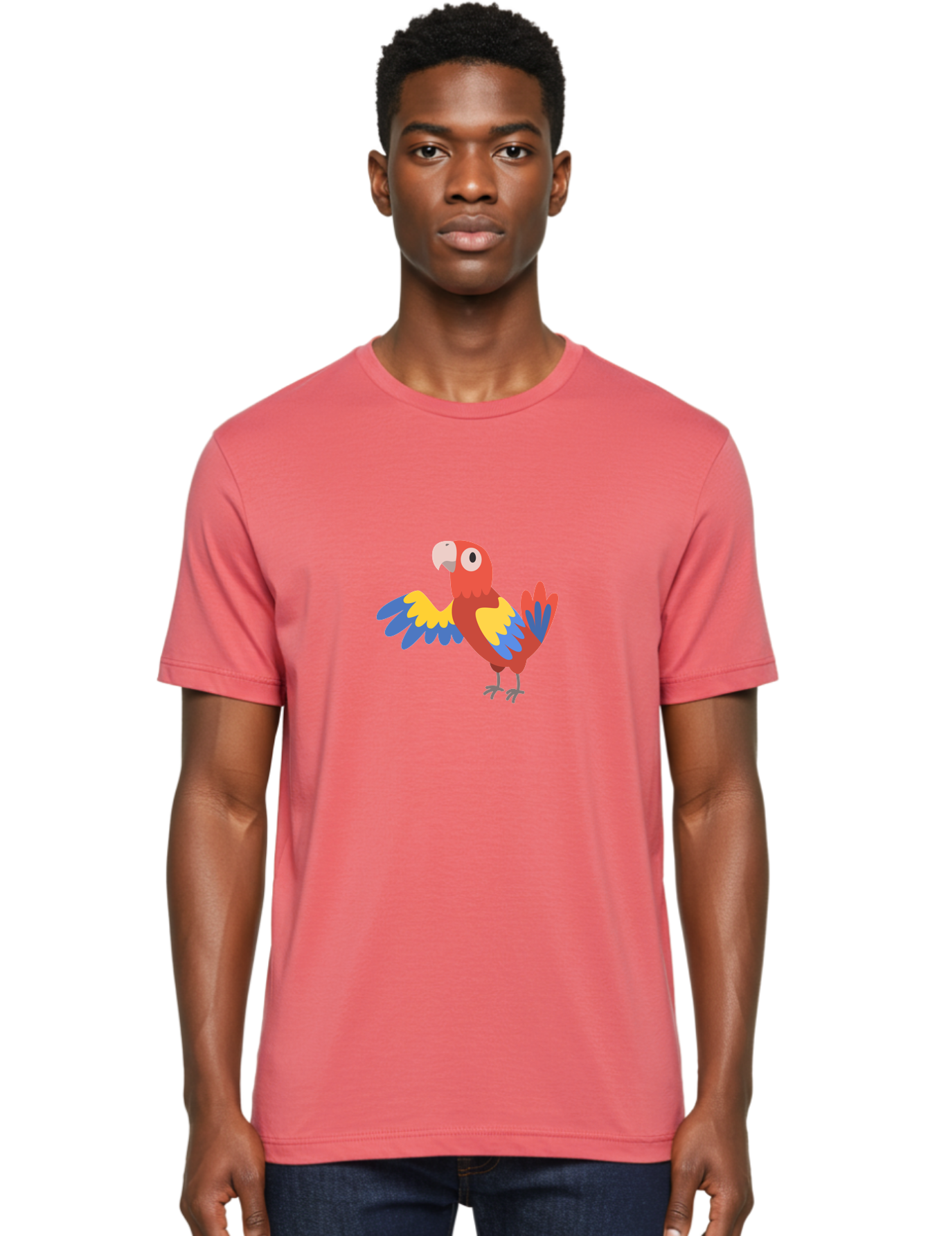 Parrot Men'S Graphic Tee, 100% Cotton, Comfortable Casual Summer Wear, Machine Washable, Vibrant Parrot, Colorful Bird, Tropical Parrot, Cartoon Parrot, Parrot Illustration, Red Parrot, Blue And Yellow Wings, White Beak, Simple Art, Aab872 26