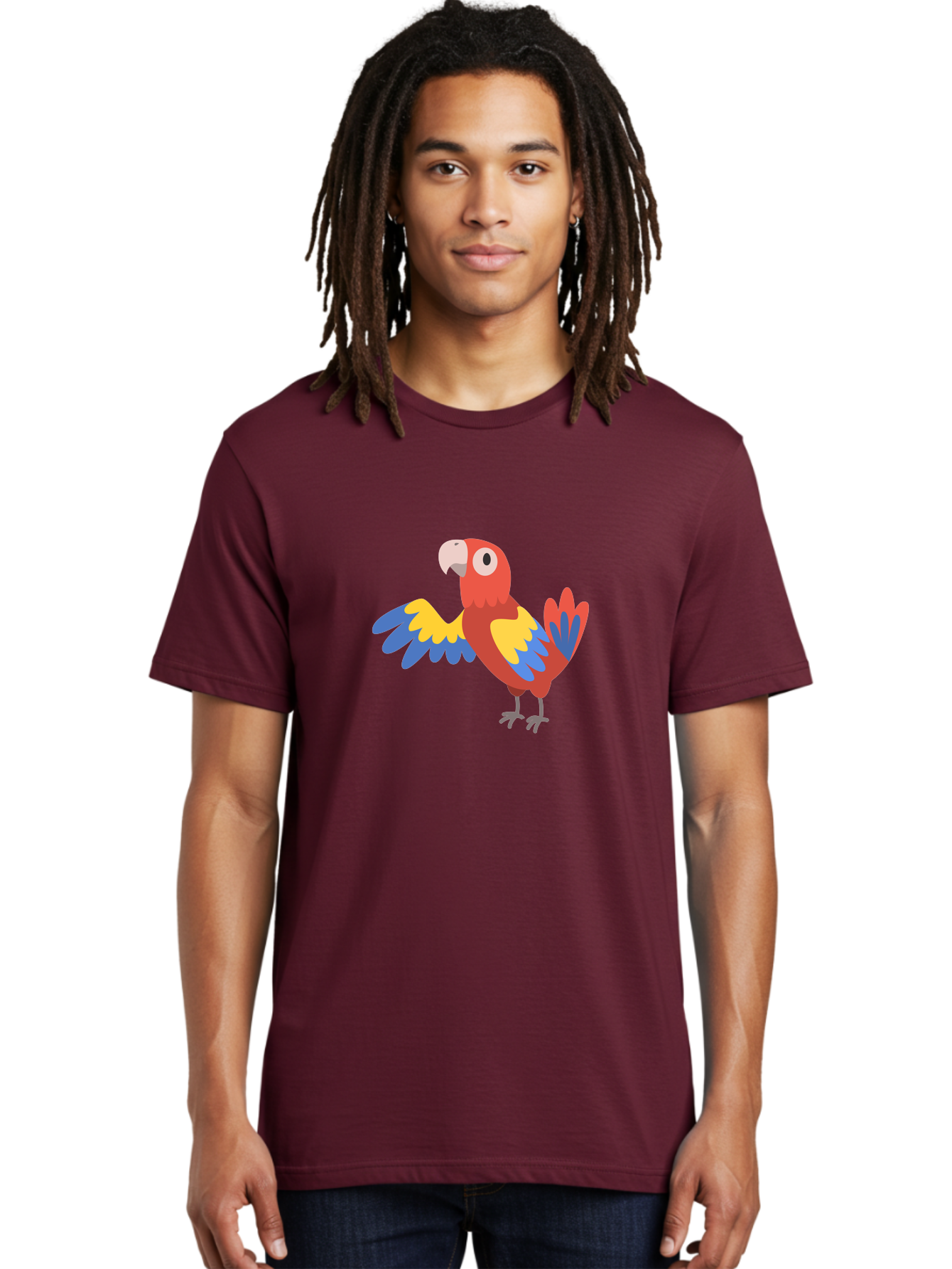 Parrot Men'S Graphic Tee, 100% Cotton, Comfortable Casual Summer Wear, Machine Washable, Vibrant Parrot, Colorful Bird, Tropical Parrot, Cartoon Parrot, Parrot Illustration, Red Parrot, Blue And Yellow Wings, White Beak, Simple Art, Aab872 12