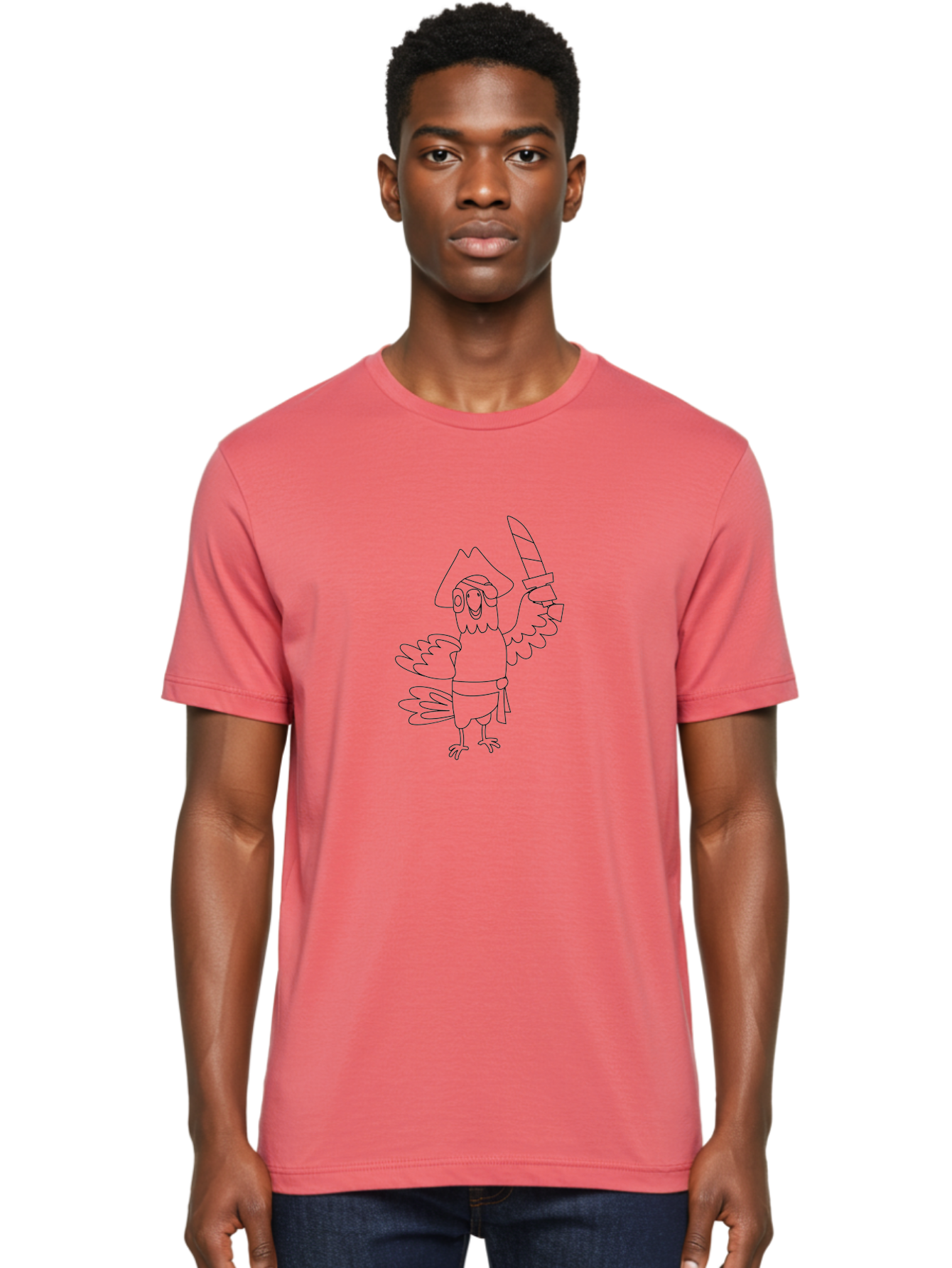 Pirate-Bird Men'S Graphic Tee, 100% Cotton, Comfortable Casual Summer Wear, Machine Washable, Cartoon Parrot Pirate, Pirate Bird Character, Swashbuckling Parrot, Pirate Hat, Pirate Sword, Kids Cartoon, Coloring Page, Cartoon Character Aab873 4