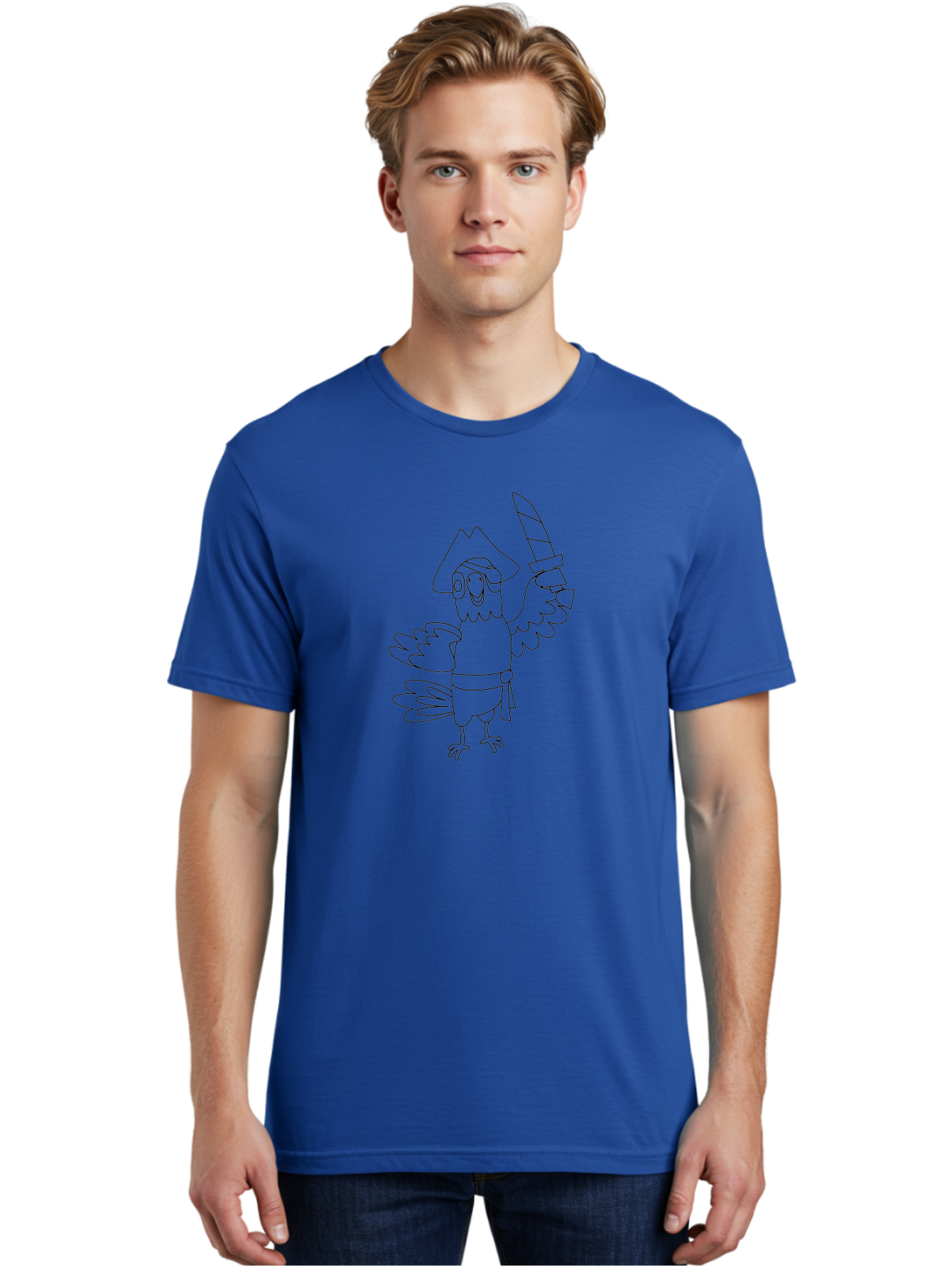 Pirate-Bird Men'S Graphic Tee, 100% Cotton, Comfortable Casual Summer Wear, Machine Washable, Cartoon Parrot Pirate, Pirate Bird Character, Swashbuckling Parrot, Pirate Hat, Pirate Sword, Kids Cartoon, Coloring Page, Cartoon Character Aab873 28