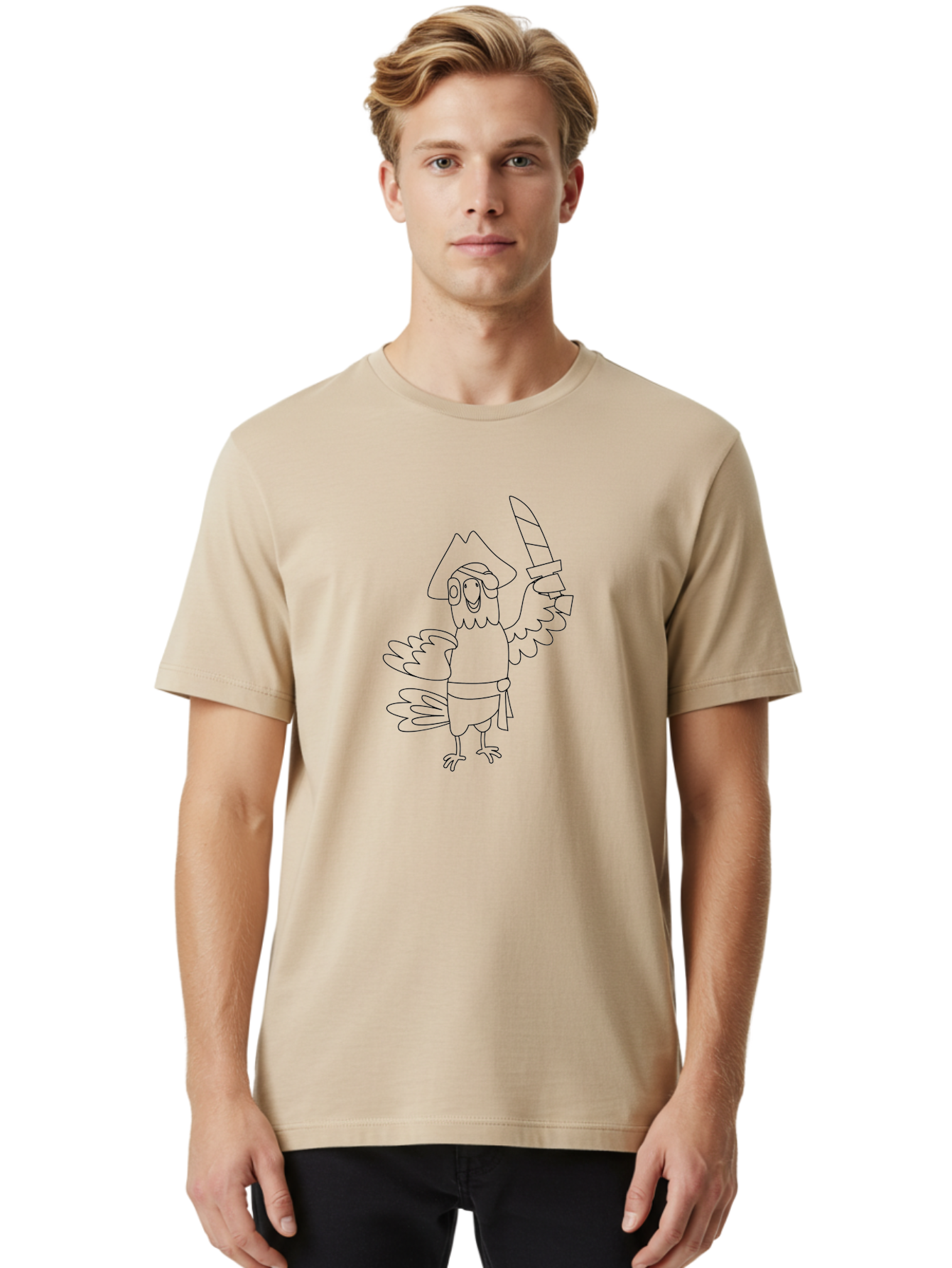 Pirate-Bird Men'S Graphic Tee, 100% Cotton, Comfortable Casual Summer Wear, Machine Washable, Cartoon Parrot Pirate, Pirate Bird Character, Swashbuckling Parrot, Pirate Hat, Pirate Sword, Kids Cartoon, Coloring Page, Cartoon Character Aab873 8