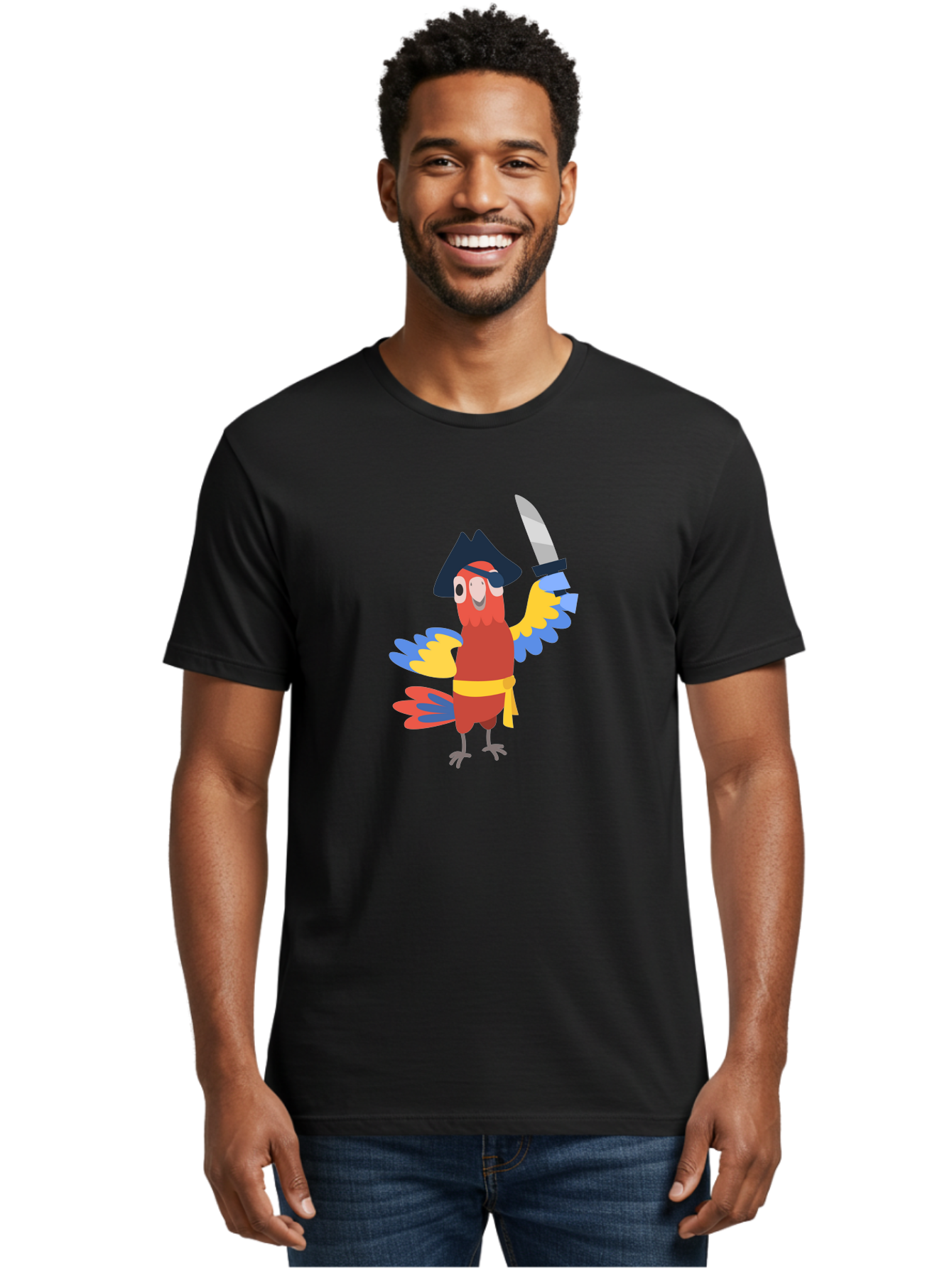 Pirate-Parrot Men'S Graphic Tee, 100% Cotton, Comfortable Casual Summer Wear, Machine Washable, Colorful Parrot Pirate, Pirate Bird Character, Swashbuckling Parrot, Pirate Hat, Pirate Sword, Cartoon Parrot, Pirate Costume, Red Parrot, Aab876 6
