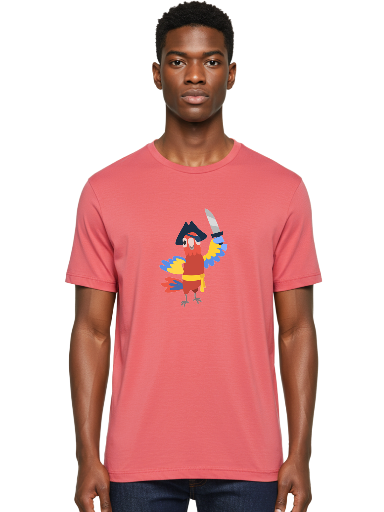 Pirate-Parrot Men'S Graphic Tee, 100% Cotton, Comfortable Casual Summer Wear, Machine Washable, Colorful Parrot Pirate, Pirate Bird Character, Swashbuckling Parrot, Pirate Hat, Pirate Sword, Cartoon Parrot, Pirate Costume, Red Parrot, Aab876 12
