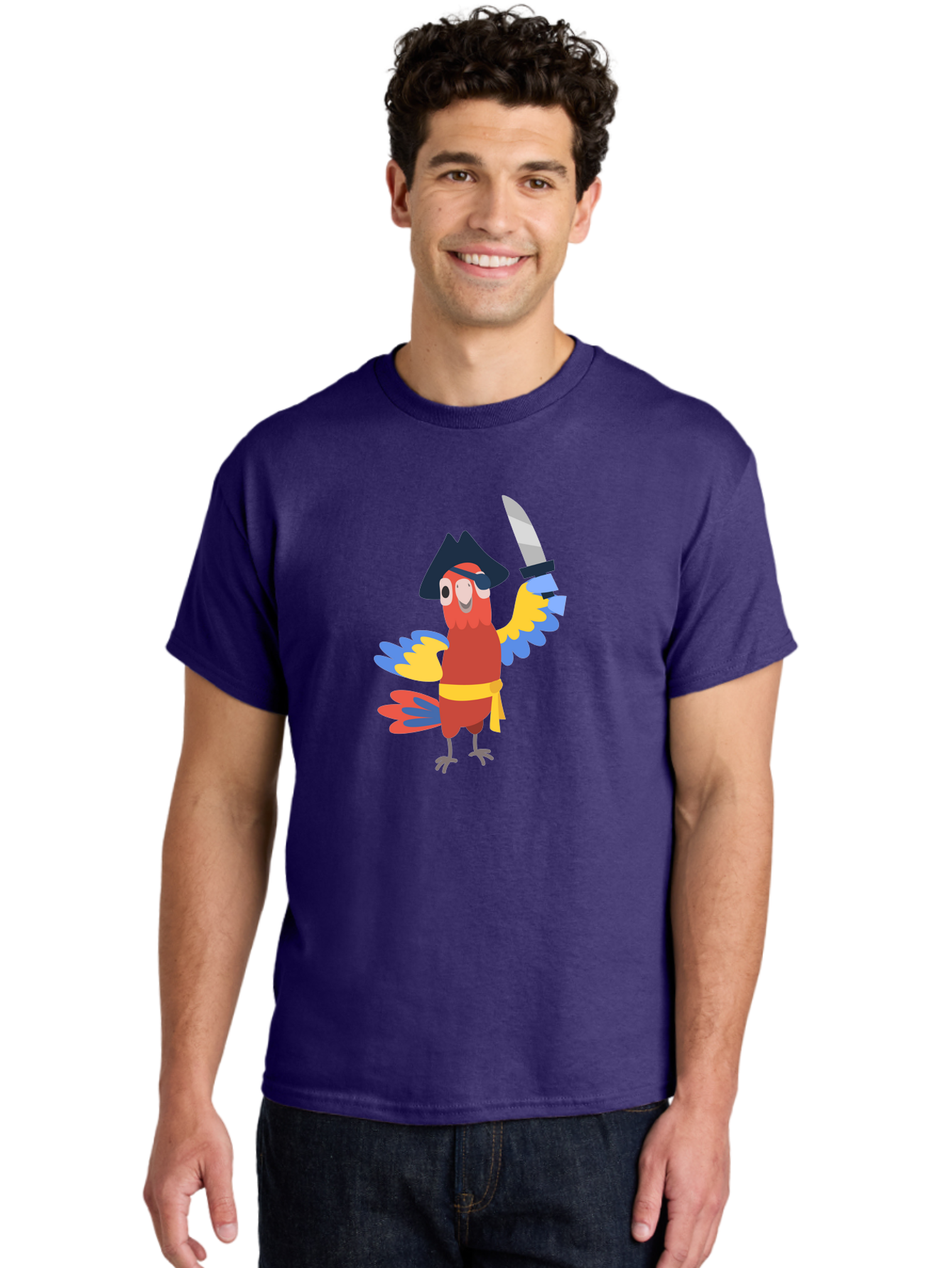 Pirate-Parrot Men'S Graphic Tee, 100% Cotton, Comfortable Casual Summer Wear, Machine Washable, Colorful Parrot Pirate, Pirate Bird Character, Swashbuckling Parrot, Pirate Hat, Pirate Sword, Cartoon Parrot, Pirate Costume, Red Parrot, Aab876 16