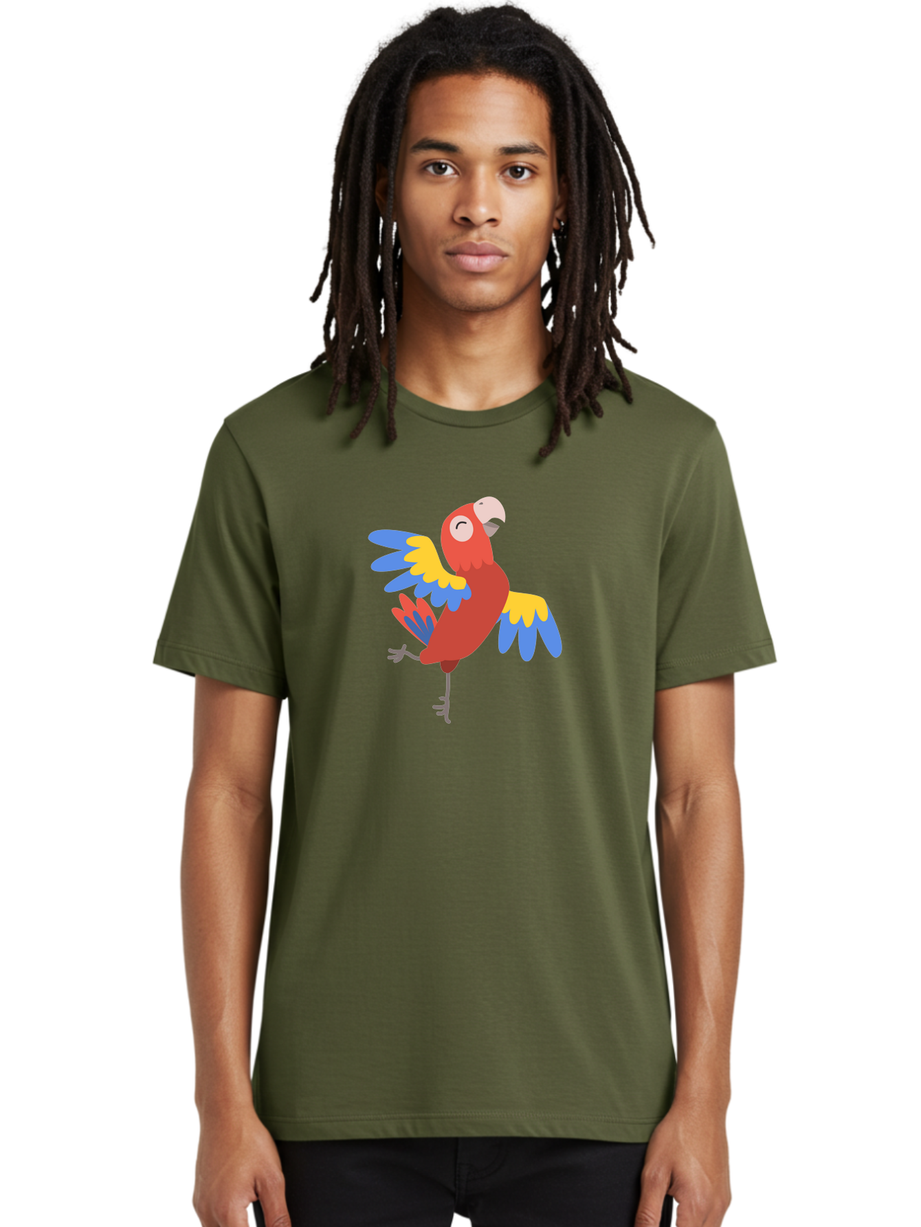Red-Parrot-1 Men'S Graphic Tee, 100% Cotton, Comfortable Casual Summer Wear, Machine Washable, Vibrant Parrot, Colorful Bird, Tropical Animal, Red Plumage, Blue And Yellow Wings, Cartoon Character, Exotic Bird, Playful Stance, Aab877 22