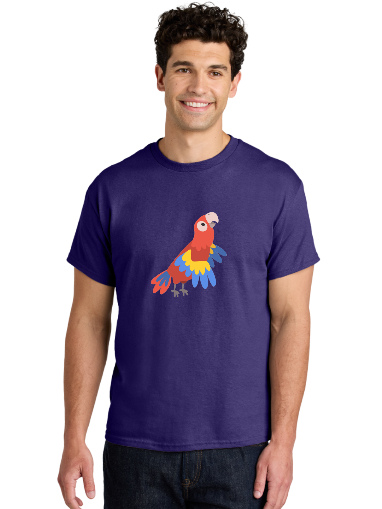 Red-Parrot-4 Men'S Graphic Tee, 100% Cotton, Comfortable Casual Summer Wear, Machine Washable, Colorful Parrot, Vibrant Red, Blue And Yellow Feathers, Cartoon Bird, Tropical Wildlife, Exotic Pet, Playful Creature, Fun Illustration Aab880 26