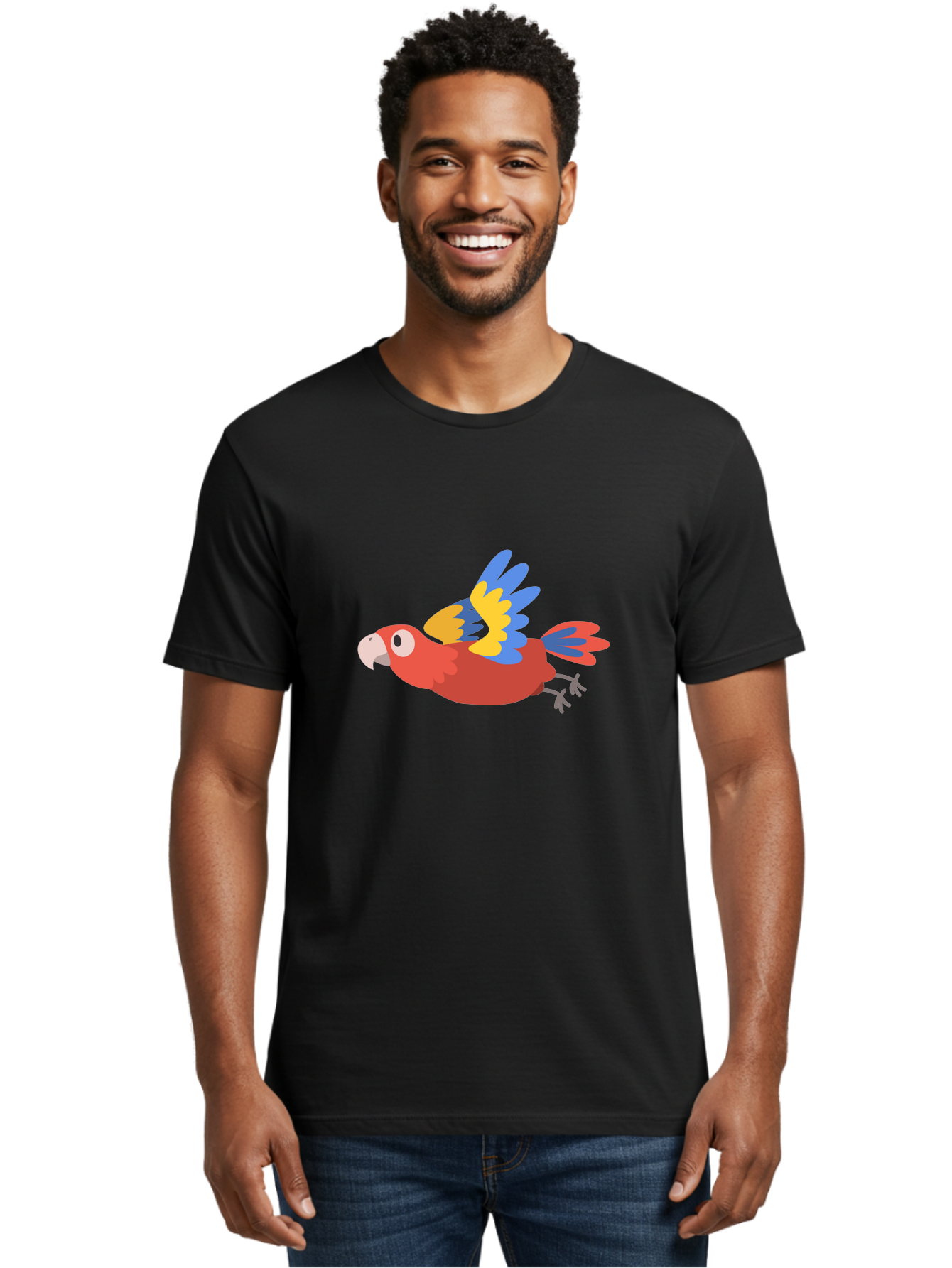 Red-Parrot Men'S Graphic Tee, 100% Cotton, Comfortable Casual Summer Wear, Machine Washable, Colorful Parrot, Vibrant Red, Blue And Yellow Wings, Cartoon Bird, Tropical Bird, Flying Macaw, Parrot In Flight, Exotic Bird, Winged Creature, Aab881 6