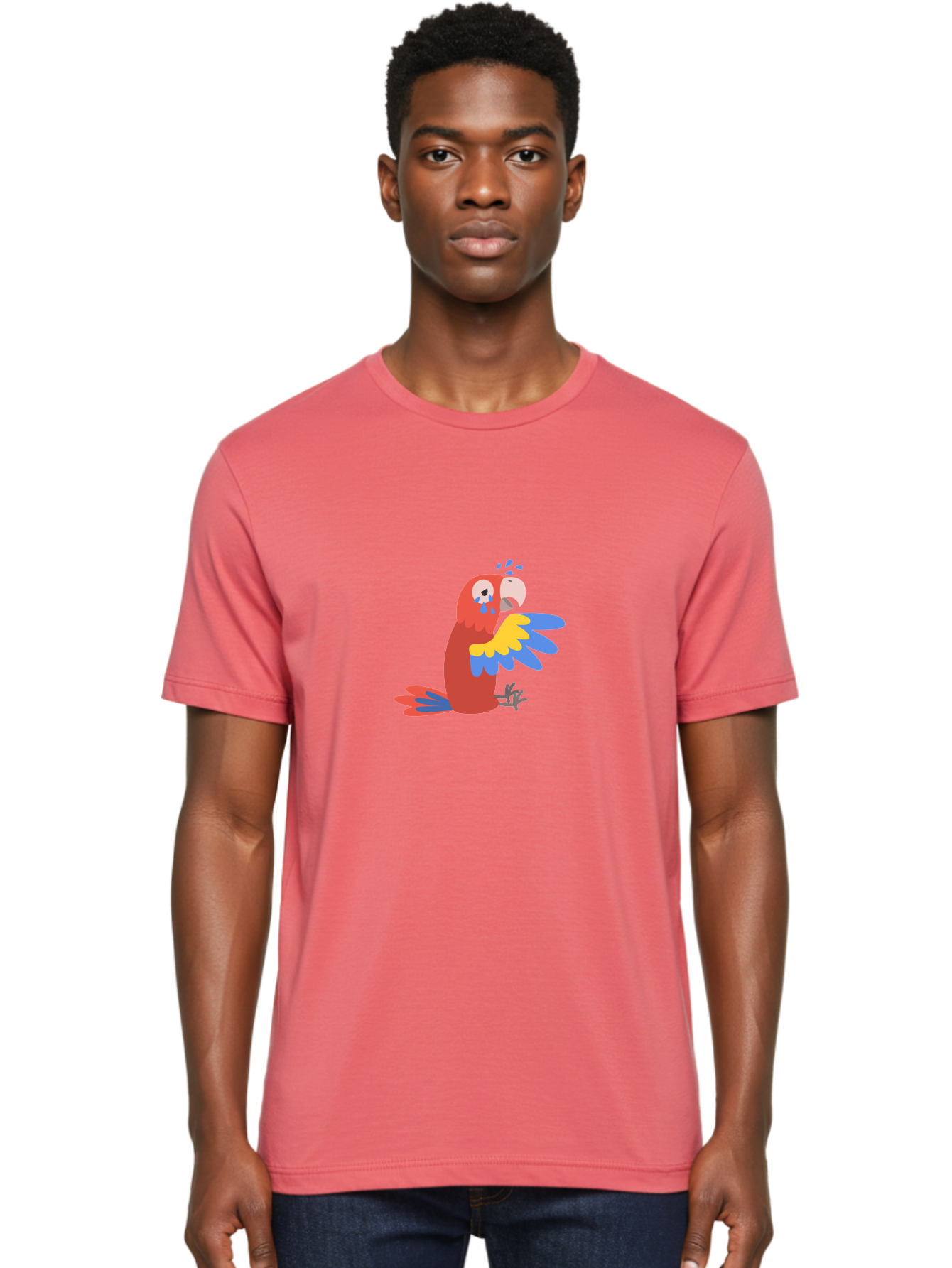 Sad-Parrot Men'S Graphic Tee, 100% Cotton, Comfortable Casual Summer Wear, Machine Washable, Sad Parrot, Cartoon Bird, Emotional Animal, Colorful Plumage, Blue Tears, Vibrant Artwork, Playful Illustration, Distressed Creature Aab882 28