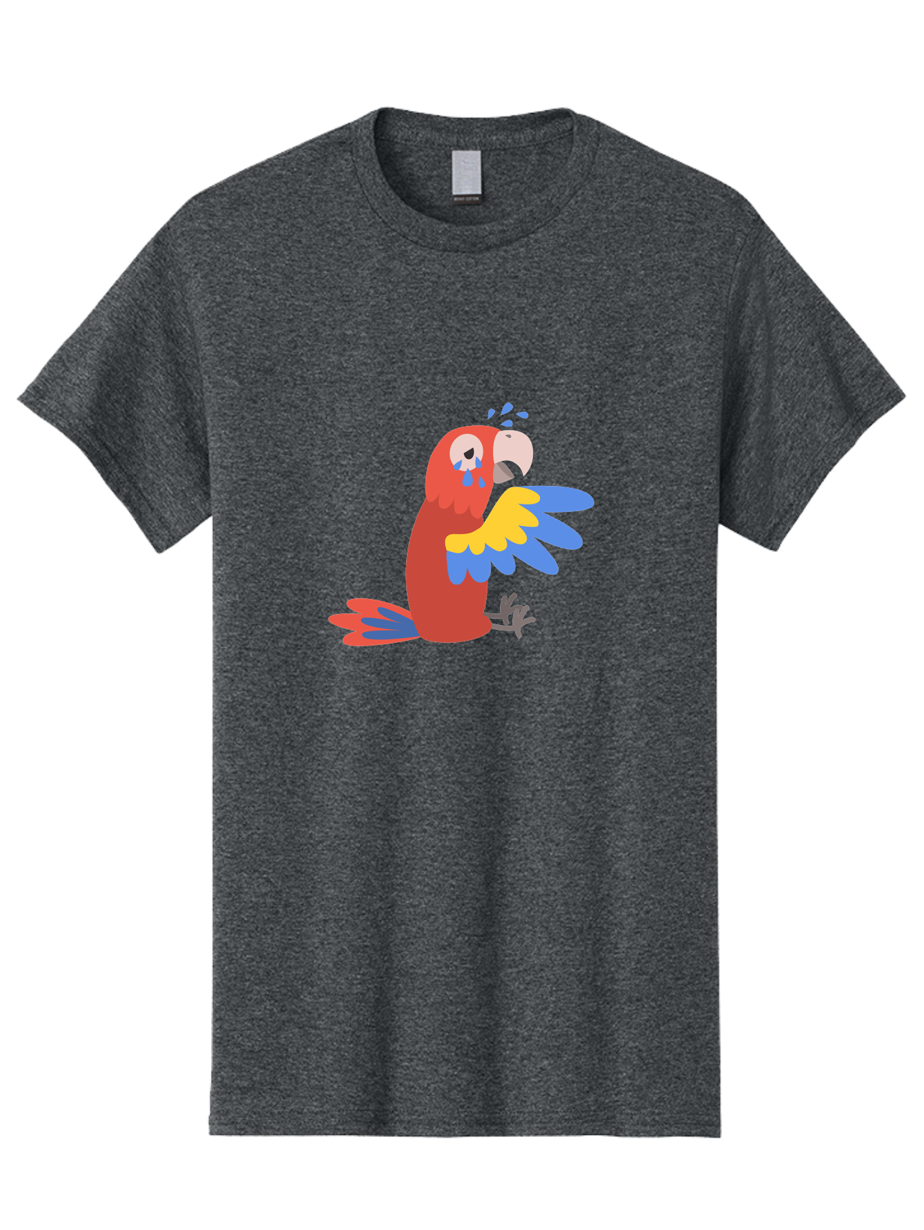 Sad-Parrot Men'S Graphic Tee, 100% Cotton, Comfortable Casual Summer Wear, Machine Washable, Sad Parrot, Cartoon Bird, Emotional Animal, Colorful Plumage, Blue Tears, Vibrant Artwork, Playful Illustration, Distressed Creature Aab882 11