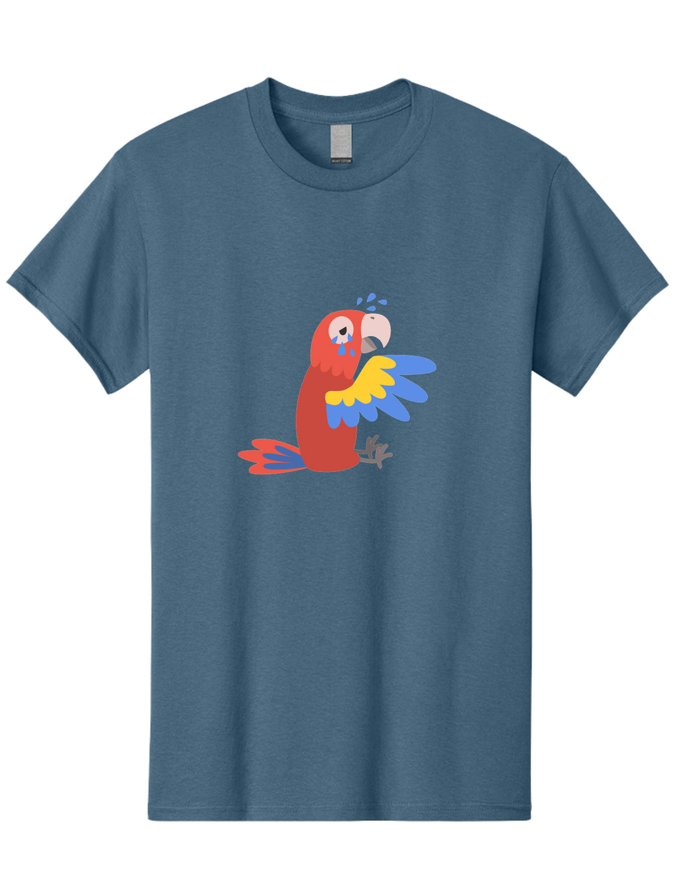 Sad-Parrot Men'S Graphic Tee, 100% Cotton, Comfortable Casual Summer Wear, Machine Washable, Sad Parrot, Cartoon Bird, Emotional Animal, Colorful Plumage, Blue Tears, Vibrant Artwork, Playful Illustration, Distressed Creature Aab882 29