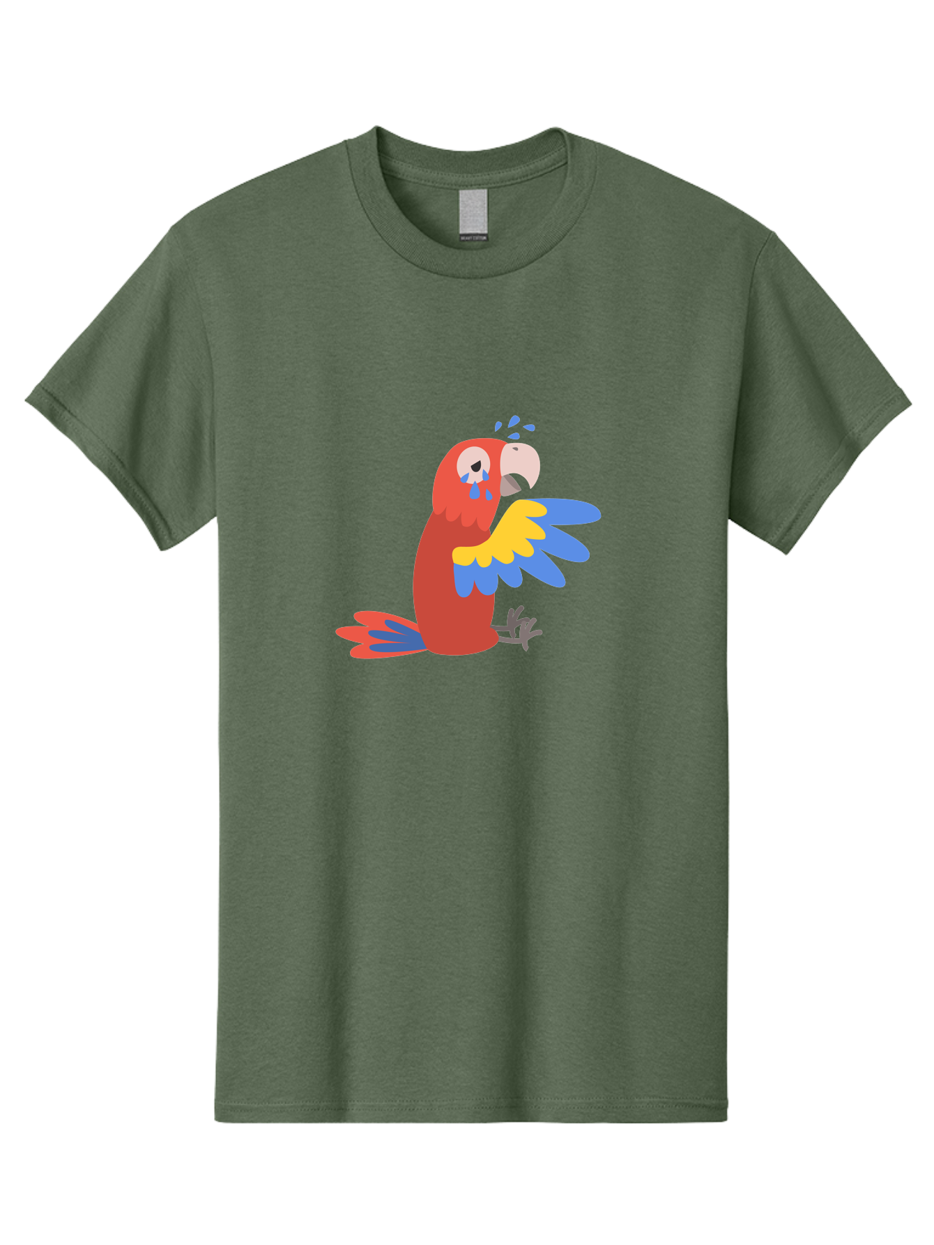 Sad-Parrot Men'S Graphic Tee, 100% Cotton, Comfortable Casual Summer Wear, Machine Washable, Sad Parrot, Cartoon Bird, Emotional Animal, Colorful Plumage, Blue Tears, Vibrant Artwork, Playful Illustration, Distressed Creature Aab882 3