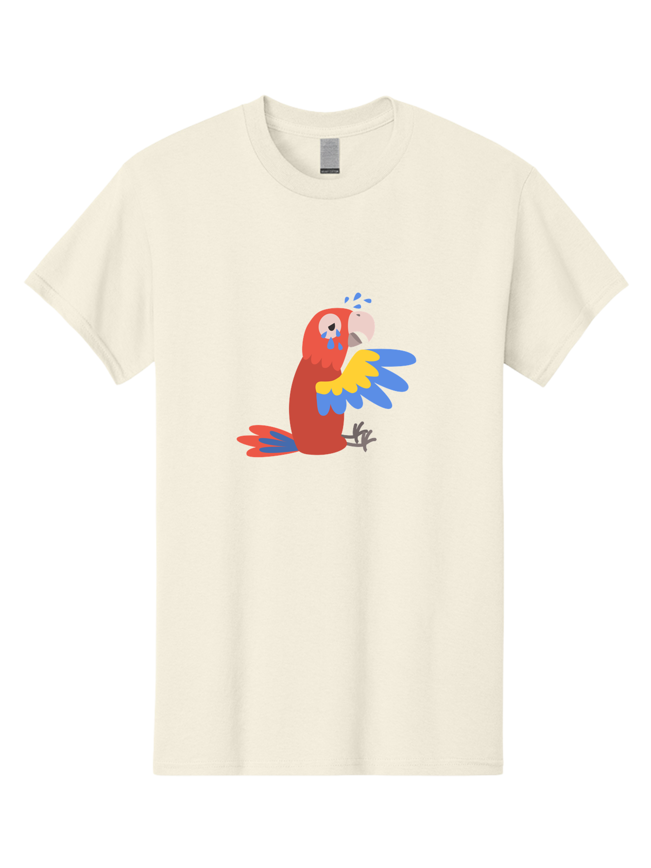 Sad-Parrot Men'S Graphic Tee, 100% Cotton, Comfortable Casual Summer Wear, Machine Washable, Sad Parrot, Cartoon Bird, Emotional Animal, Colorful Plumage, Blue Tears, Vibrant Artwork, Playful Illustration, Distressed Creature Aab882 5