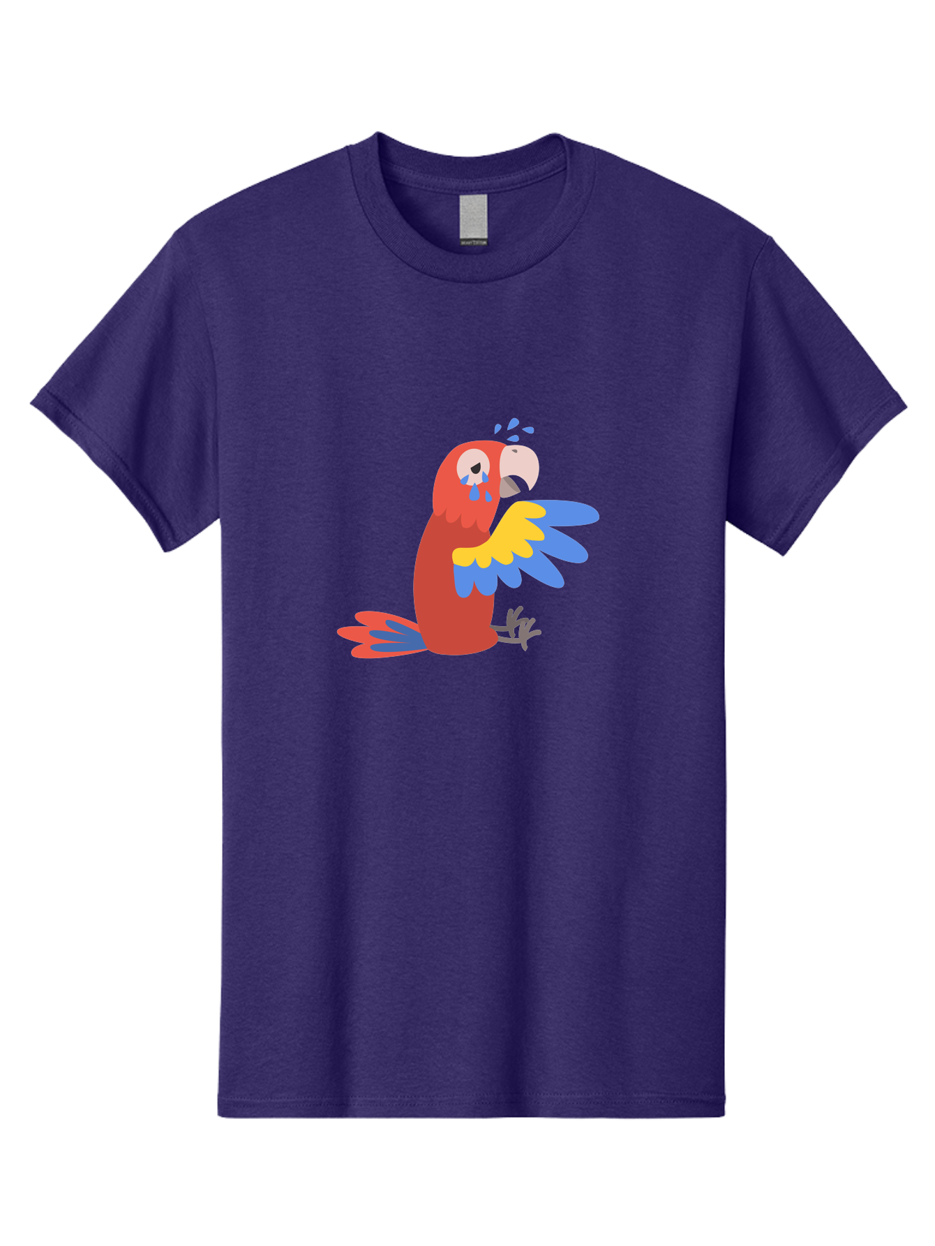Sad-Parrot Men'S Graphic Tee, 100% Cotton, Comfortable Casual Summer Wear, Machine Washable, Sad Parrot, Cartoon Bird, Emotional Animal, Colorful Plumage, Blue Tears, Vibrant Artwork, Playful Illustration, Distressed Creature Aab882 25