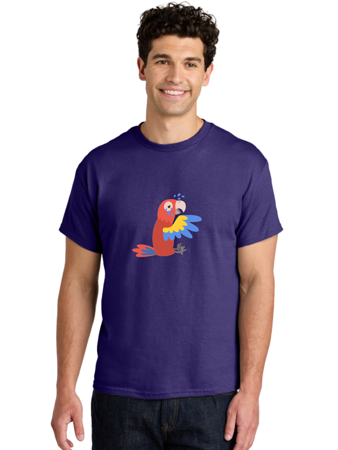 Sad-Parrot Men'S Graphic Tee, 100% Cotton, Comfortable Casual Summer Wear, Machine Washable, Sad Parrot, Cartoon Bird, Emotional Animal, Colorful Plumage, Blue Tears, Vibrant Artwork, Playful Illustration, Distressed Creature Aab882 26