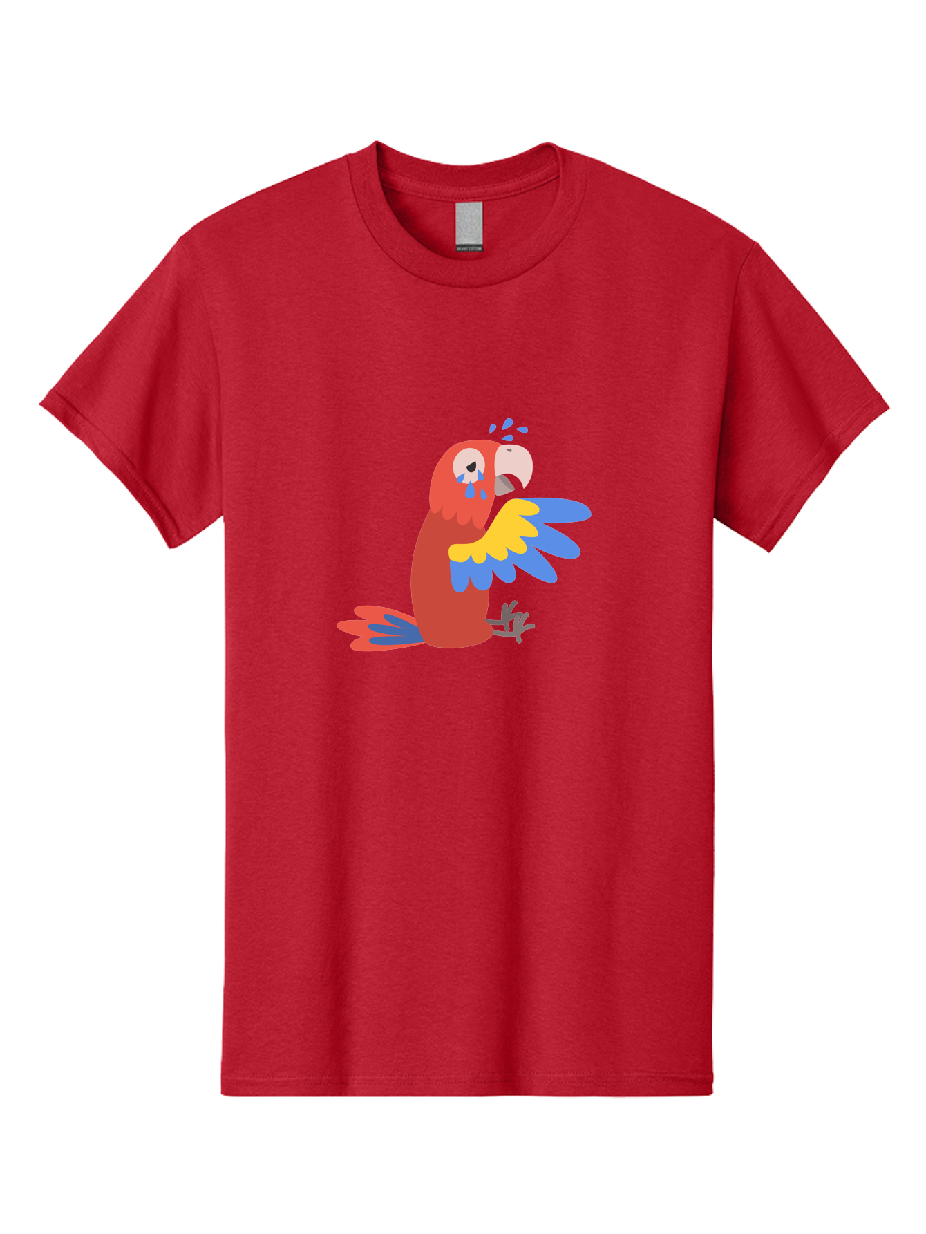 Sad-Parrot Men'S Graphic Tee, 100% Cotton, Comfortable Casual Summer Wear, Machine Washable, Sad Parrot, Cartoon Bird, Emotional Animal, Colorful Plumage, Blue Tears, Vibrant Artwork, Playful Illustration, Distressed Creature Aab882 23