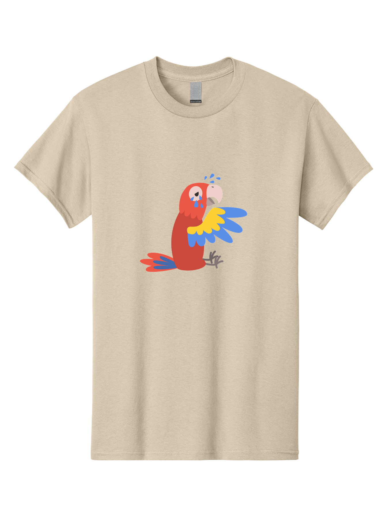 Sad-Parrot Men'S Graphic Tee, 100% Cotton, Comfortable Casual Summer Wear, Machine Washable, Sad Parrot, Cartoon Bird, Emotional Animal, Colorful Plumage, Blue Tears, Vibrant Artwork, Playful Illustration, Distressed Creature Aab882 13
