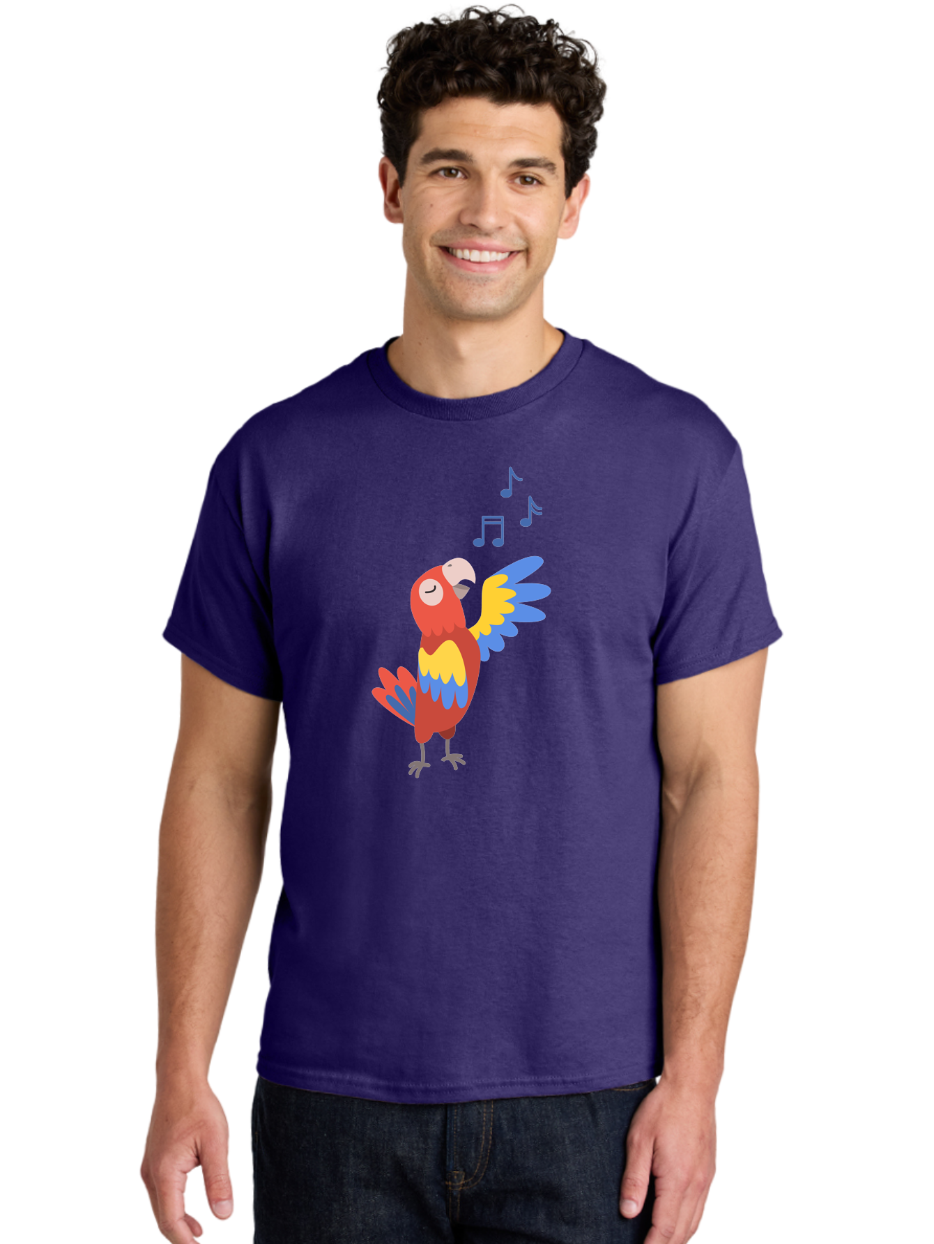 Singing-Parrot-1 Men'S Graphic Tee, 100% Cotton, Comfortable Casual Summer Wear, Machine Washable, Singing Parrot, Colorful Bird, Music Notes, Vibrant Plumage, Happy Expression, Melodic Sounds, Tropical Ambiance, Lively Atmosphere, Aab884 6