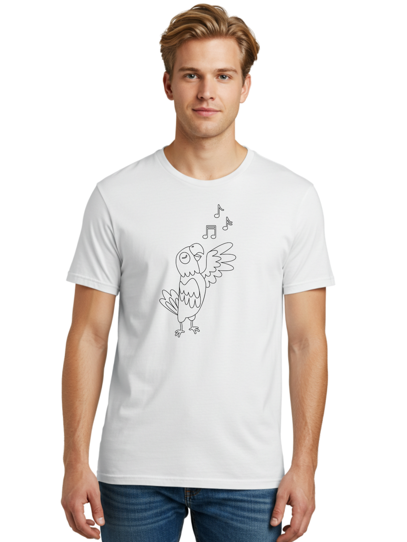 Singing-Parrot-2 Men'S Graphic Tee, 100% Cotton, Comfortable Casual Summer Wear, Machine Washable, Parrot Singing, Bird Song, Musical Notes, Cartoon Parrot, Bird Illustration, Singing Bird, Melody, Music, Parrot Illustration, Funny Parrot, Aab885 24