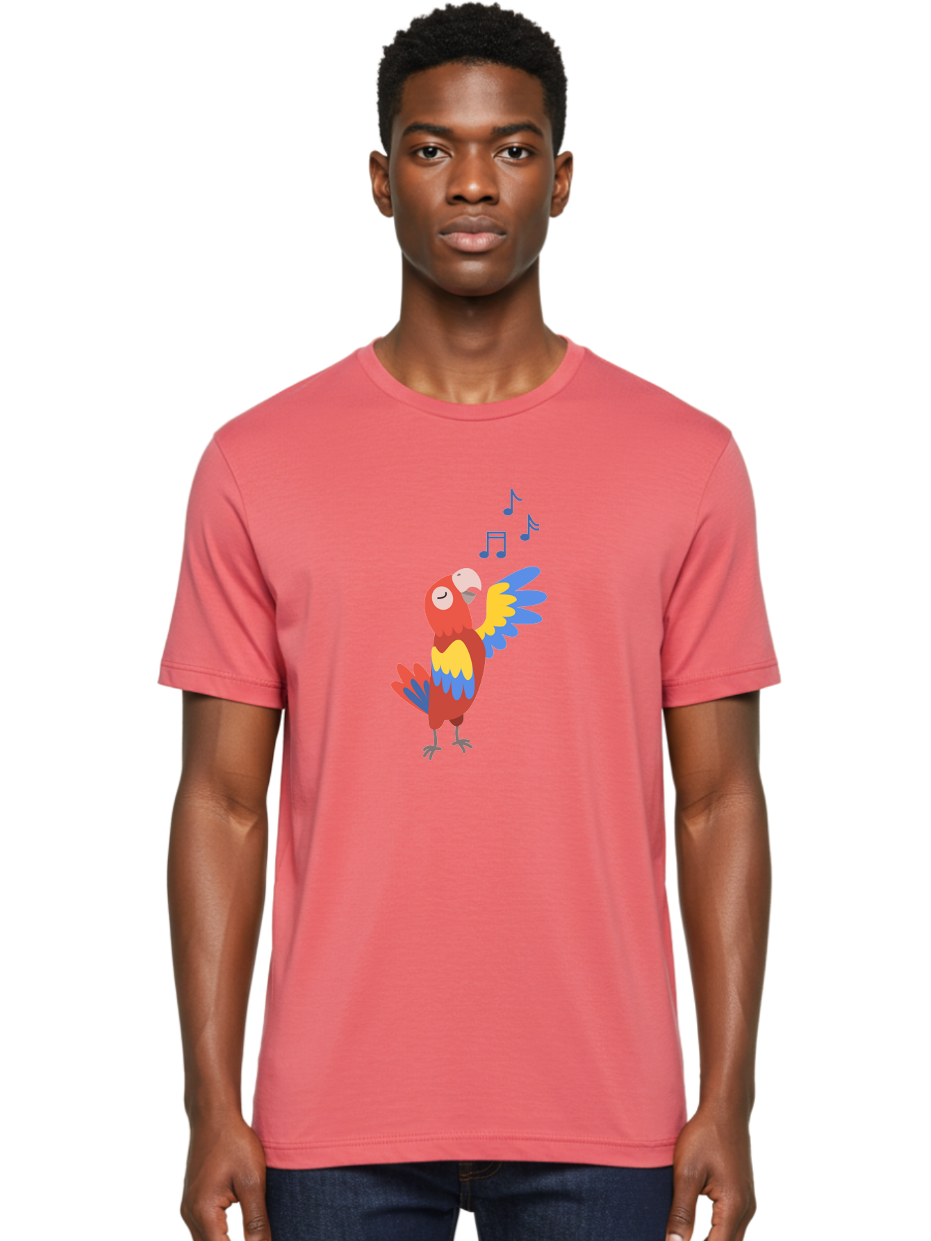 Singing-Parrot Men'S Graphic Tee, 100% Cotton, Comfortable Casual Summer Wear, Machine Washable, Colorful Parrot, Singing Bird, Vibrant Plumage, Tropical Bird, Happy Atmosphere, Melodic Sounds, Bird Song, Joyful Creature Aab887 12