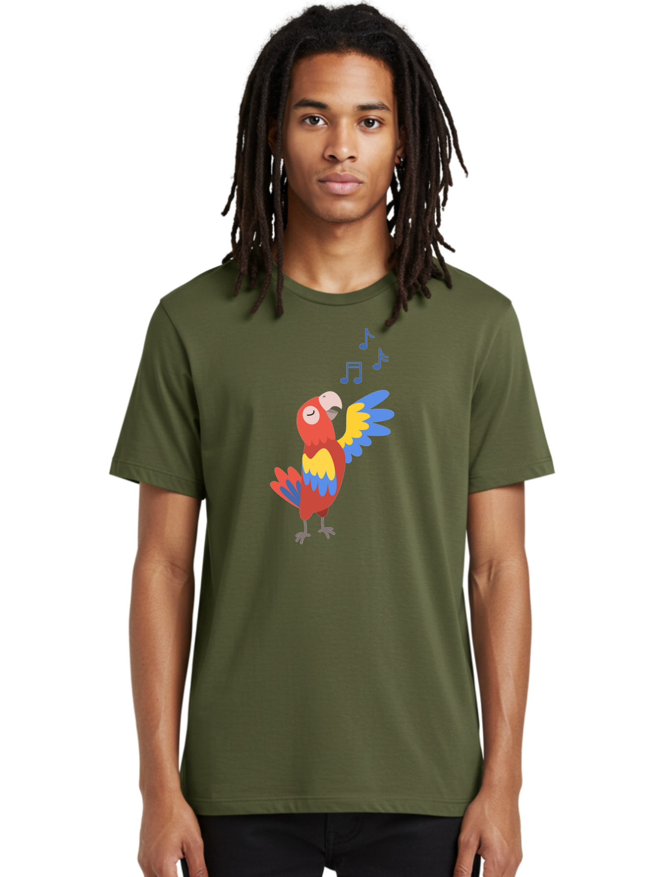 Singing-Parrot Men'S Graphic Tee, 100% Cotton, Comfortable Casual Summer Wear, Machine Washable, Colorful Parrot, Singing Bird, Vibrant Plumage, Tropical Bird, Happy Atmosphere, Melodic Sounds, Bird Song, Joyful Creature Aab887 16