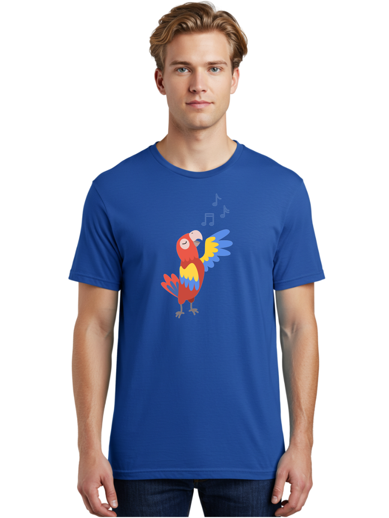 Singing-Parrot Men'S Graphic Tee, 100% Cotton, Comfortable Casual Summer Wear, Machine Washable, Colorful Parrot, Singing Bird, Vibrant Plumage, Tropical Bird, Happy Atmosphere, Melodic Sounds, Bird Song, Joyful Creature Aab887 10
