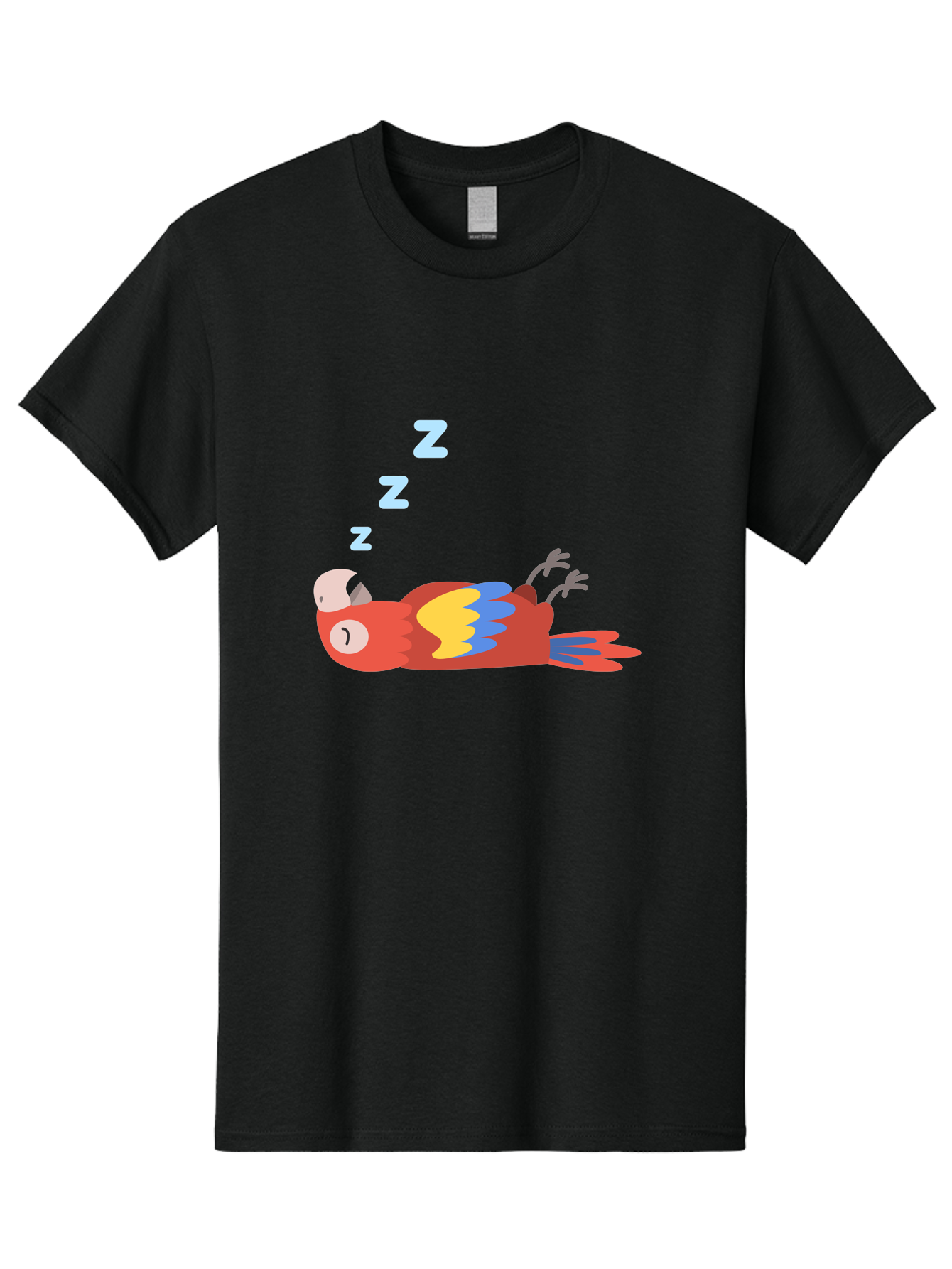 Sleeping-Parrot-1 Men'S Graphic Tee, 100% Cotton, Comfortable Casual Summer Wear, Machine Washable, Sleeping Parrot, Cartoon Bird, Colorful Plumage, Relaxed Atmosphere, Snoozing Animal, Zzz, Dreamy Expression, Vibrant Feathers, Tropical Bird Aab888 3