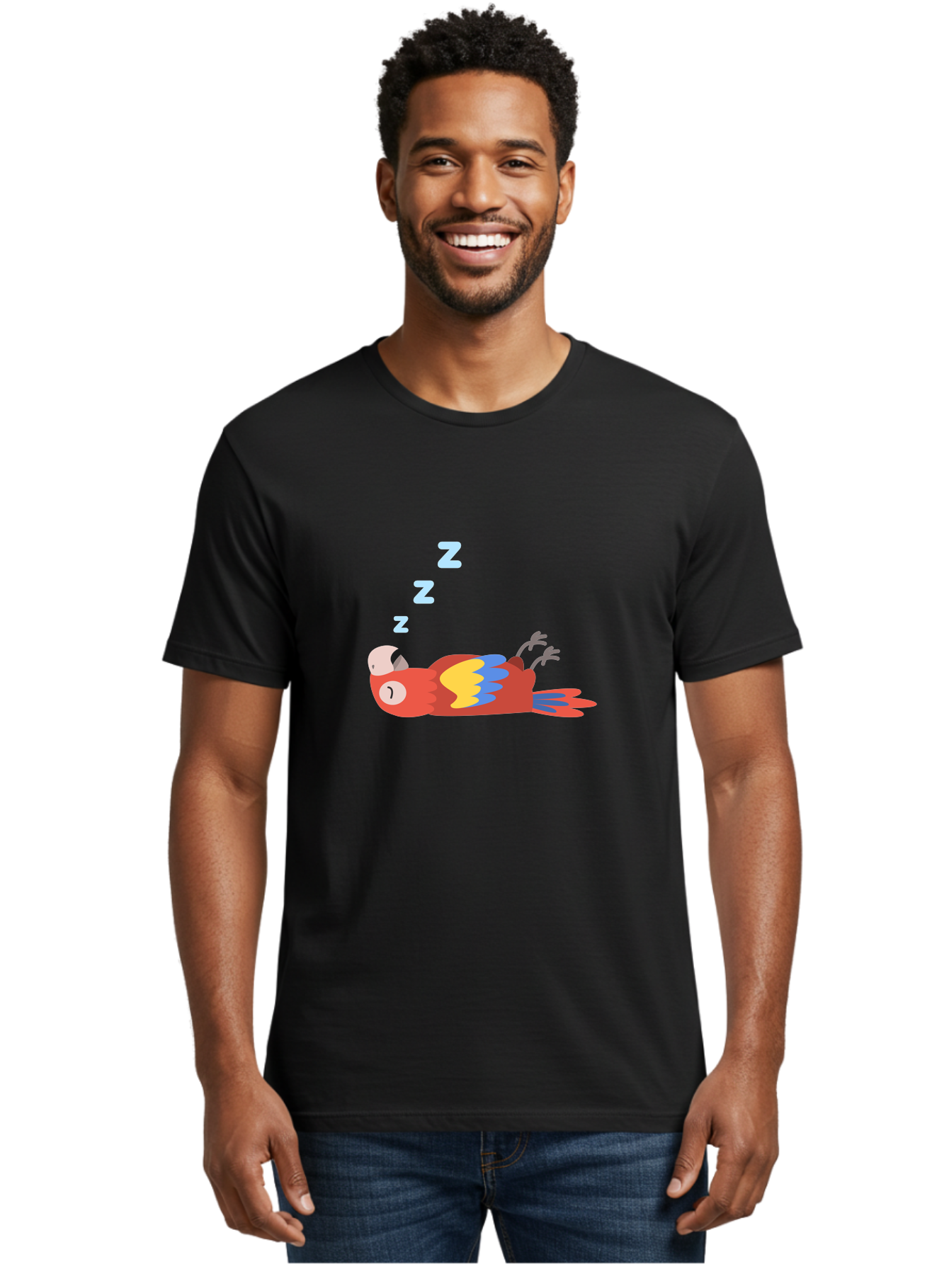 Sleeping-Parrot-1 Men'S Graphic Tee, 100% Cotton, Comfortable Casual Summer Wear, Machine Washable, Sleeping Parrot, Cartoon Bird, Colorful Plumage, Relaxed Atmosphere, Snoozing Animal, Zzz, Dreamy Expression, Vibrant Feathers, Tropical Bird Aab888 4