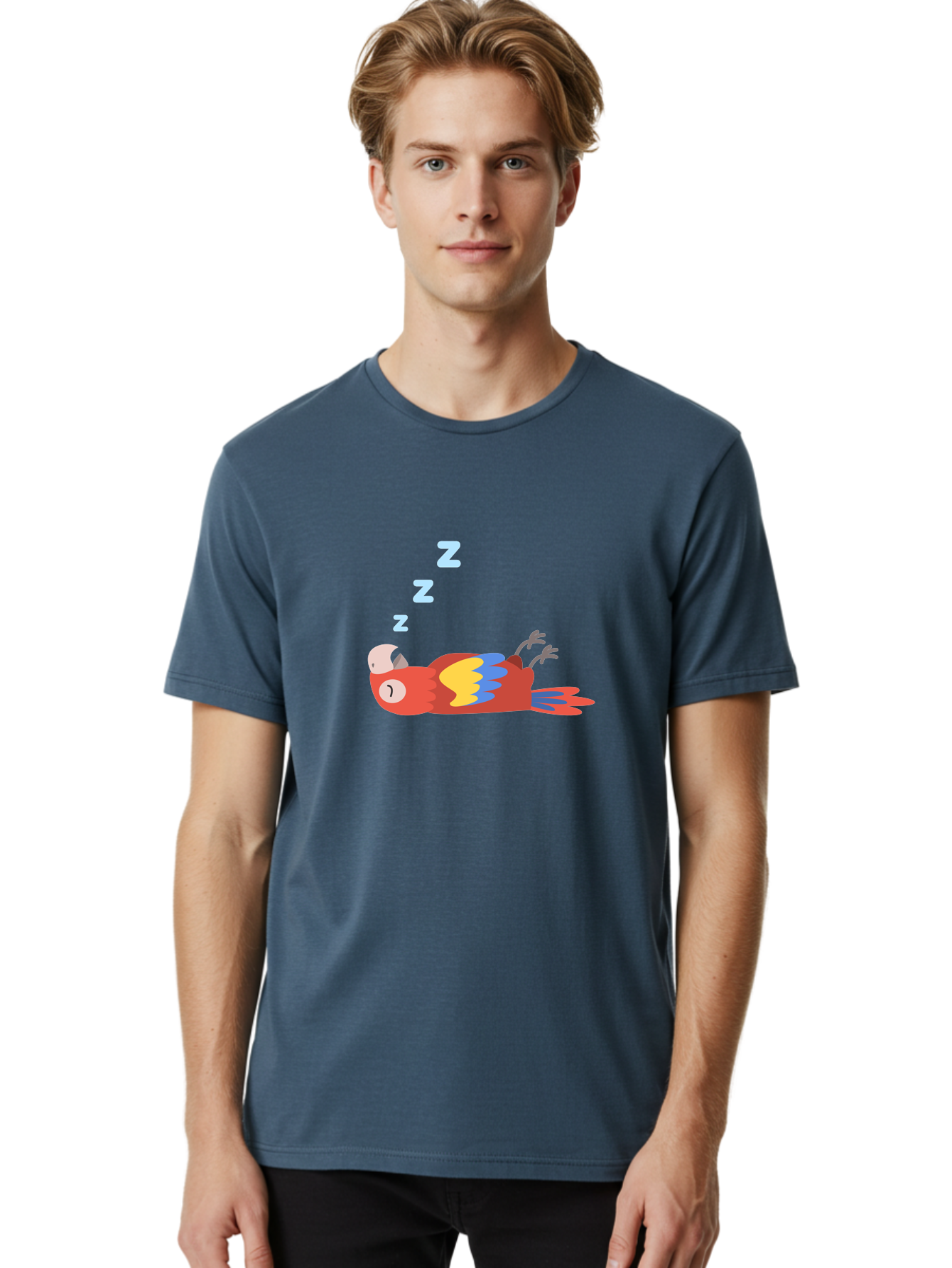 Sleeping-Parrot-1 Men'S Graphic Tee, 100% Cotton, Comfortable Casual Summer Wear, Machine Washable, Sleeping Parrot, Cartoon Bird, Colorful Plumage, Relaxed Atmosphere, Snoozing Animal, Zzz, Dreamy Expression, Vibrant Feathers, Tropical Bird Aab888 10