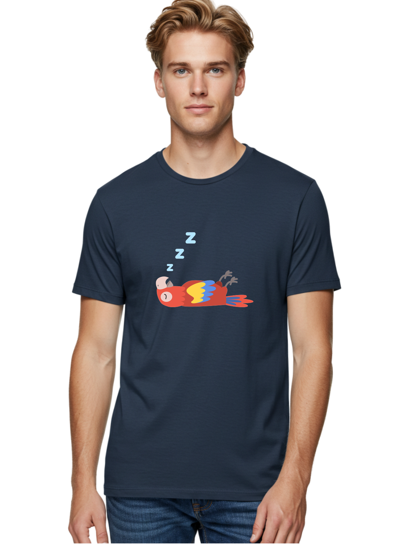 Sleeping-Parrot-1 Men'S Graphic Tee, 100% Cotton, Comfortable Casual Summer Wear, Machine Washable, Sleeping Parrot, Cartoon Bird, Colorful Plumage, Relaxed Atmosphere, Snoozing Animal, Zzz, Dreamy Expression, Vibrant Feathers, Tropical Bird Aab888 26