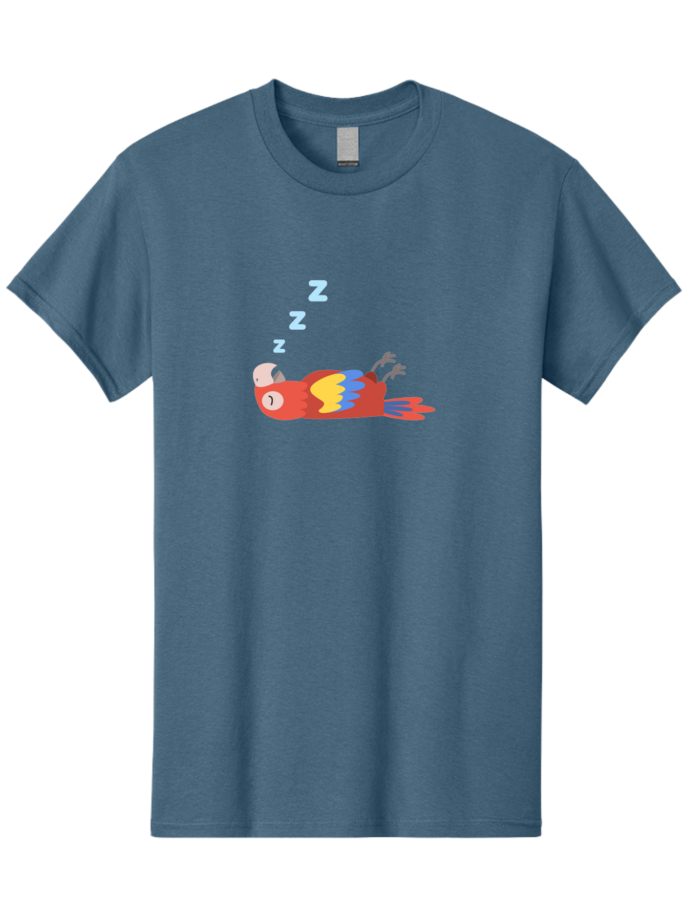 Sleeping-Parrot Men'S Graphic Tee, 100% Cotton, Comfortable Casual Summer Wear, Machine Washable, Sleeping Parrot, Cartoon Parrot, Colorful Bird, Vibrant Feathers, Blue And Yellow Wings, Relaxed Atmosphere, Dreamy Mood, Zzz Symbol Aab890 1