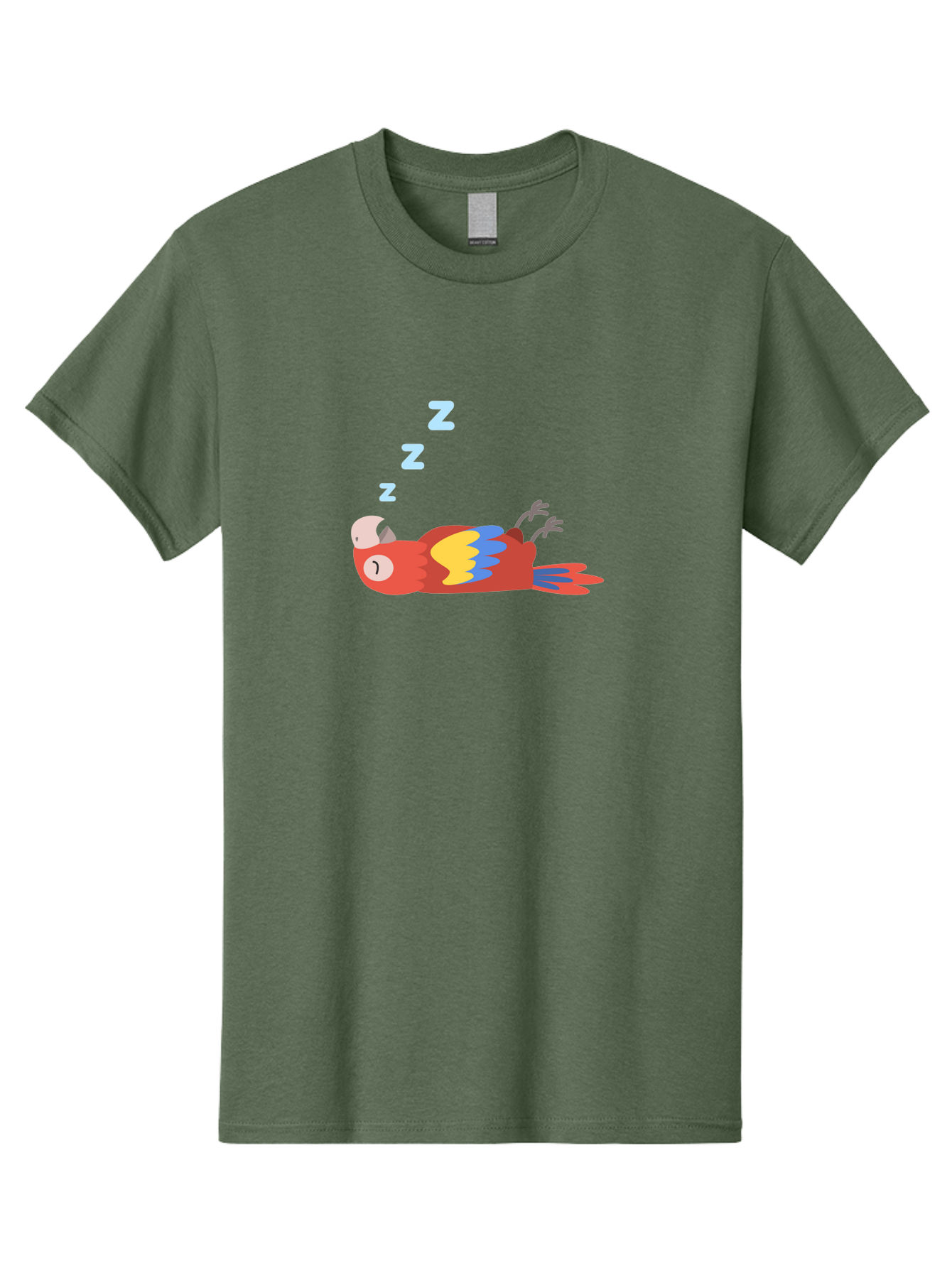 Sleeping-Parrot Men'S Graphic Tee, 100% Cotton, Comfortable Casual Summer Wear, Machine Washable, Sleeping Parrot, Cartoon Parrot, Colorful Bird, Vibrant Feathers, Blue And Yellow Wings, Relaxed Atmosphere, Dreamy Mood, Zzz Symbol Aab890 23