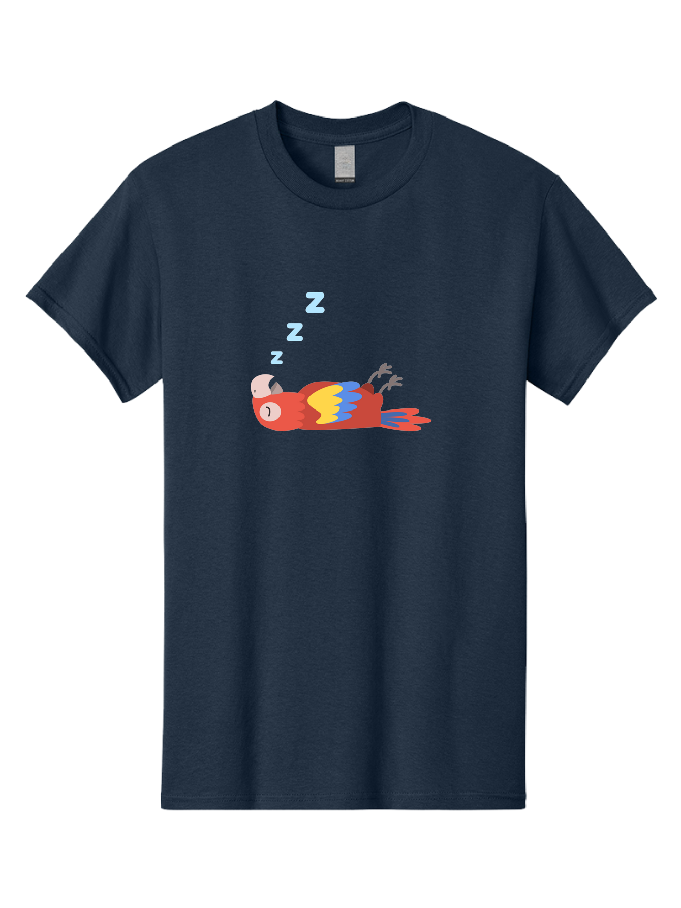 Sleeping-Parrot Men'S Graphic Tee, 100% Cotton, Comfortable Casual Summer Wear, Machine Washable, Sleeping Parrot, Cartoon Parrot, Colorful Bird, Vibrant Feathers, Blue And Yellow Wings, Relaxed Atmosphere, Dreamy Mood, Zzz Symbol Aab890 29
