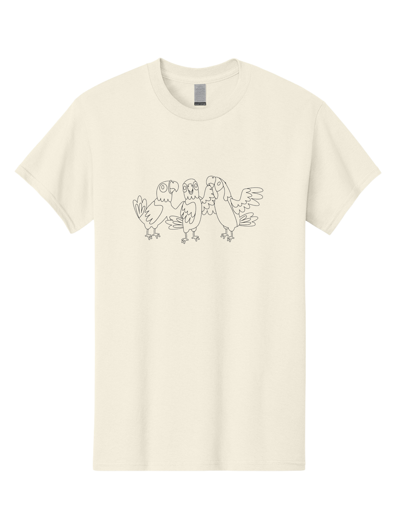 Three-Parrots-2 Men'S Graphic Tee, 100% Cotton, Comfortable Casual Summer Wear, Machine Washable, Parrots, Birds, Cartoon, Simple Line Art, Black And White, Bird Illustrations, Animal Friends Aab892 3