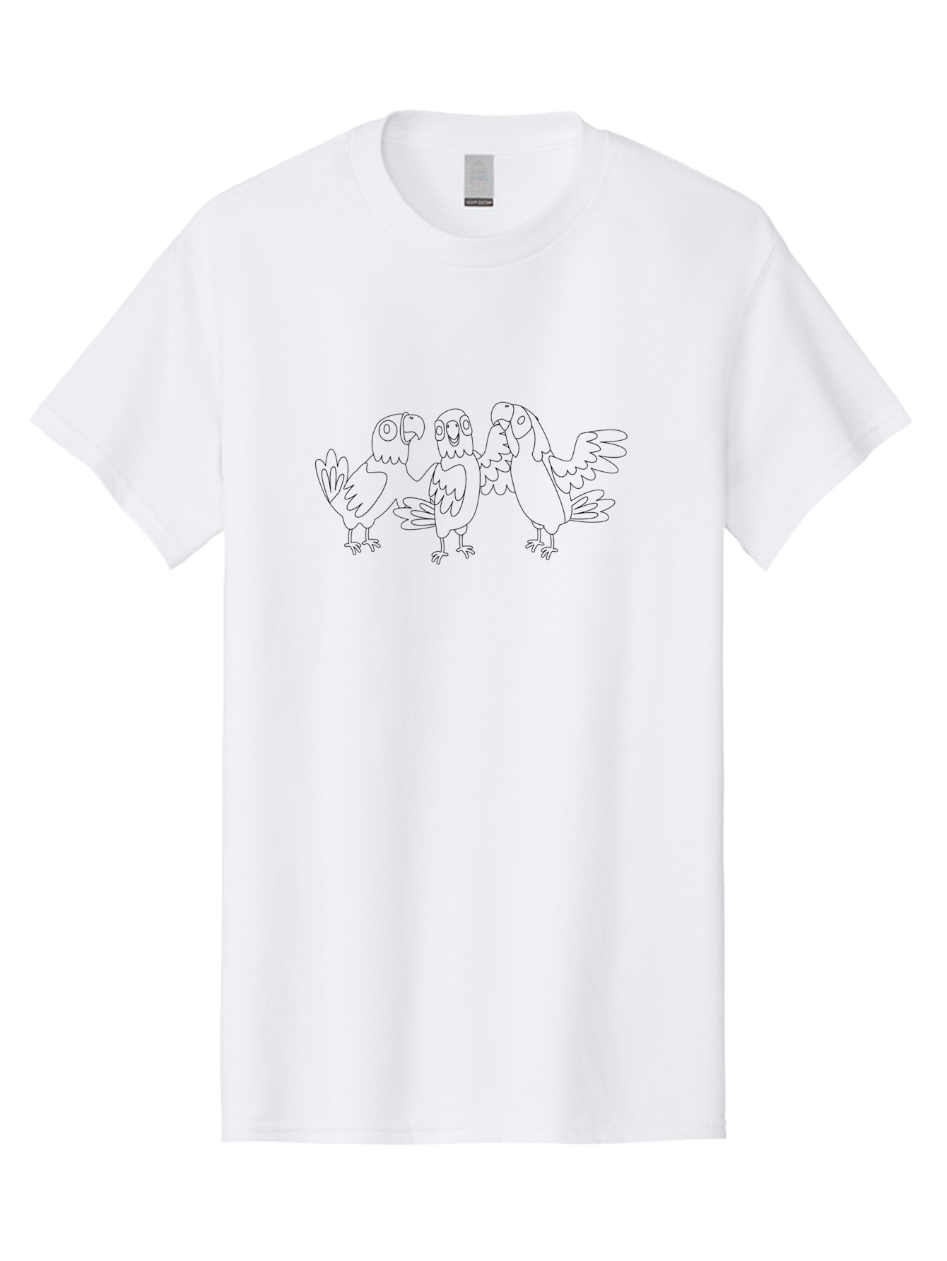 Three-Parrots-2 Men'S Graphic Tee, 100% Cotton, Comfortable Casual Summer Wear, Machine Washable, Parrots, Birds, Cartoon, Simple Line Art, Black And White, Bird Illustrations, Animal Friends Aab892 29