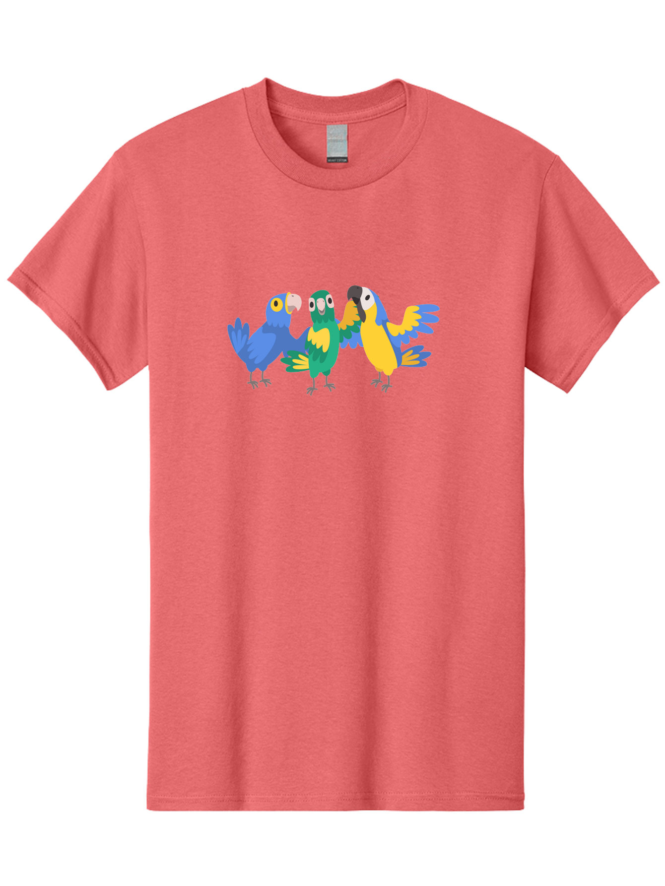 Three-Parrots Men'S Graphic Tee, 100% Cotton, Comfortable Casual Summer Wear, Machine Washable, Colorful Parrots, Vibrant Blue And Yellow Feathers, Playful Birds, Parrot Friends, Tropical Birds, Bird Illustrations, Cartoon Parrots, Aab894 23
