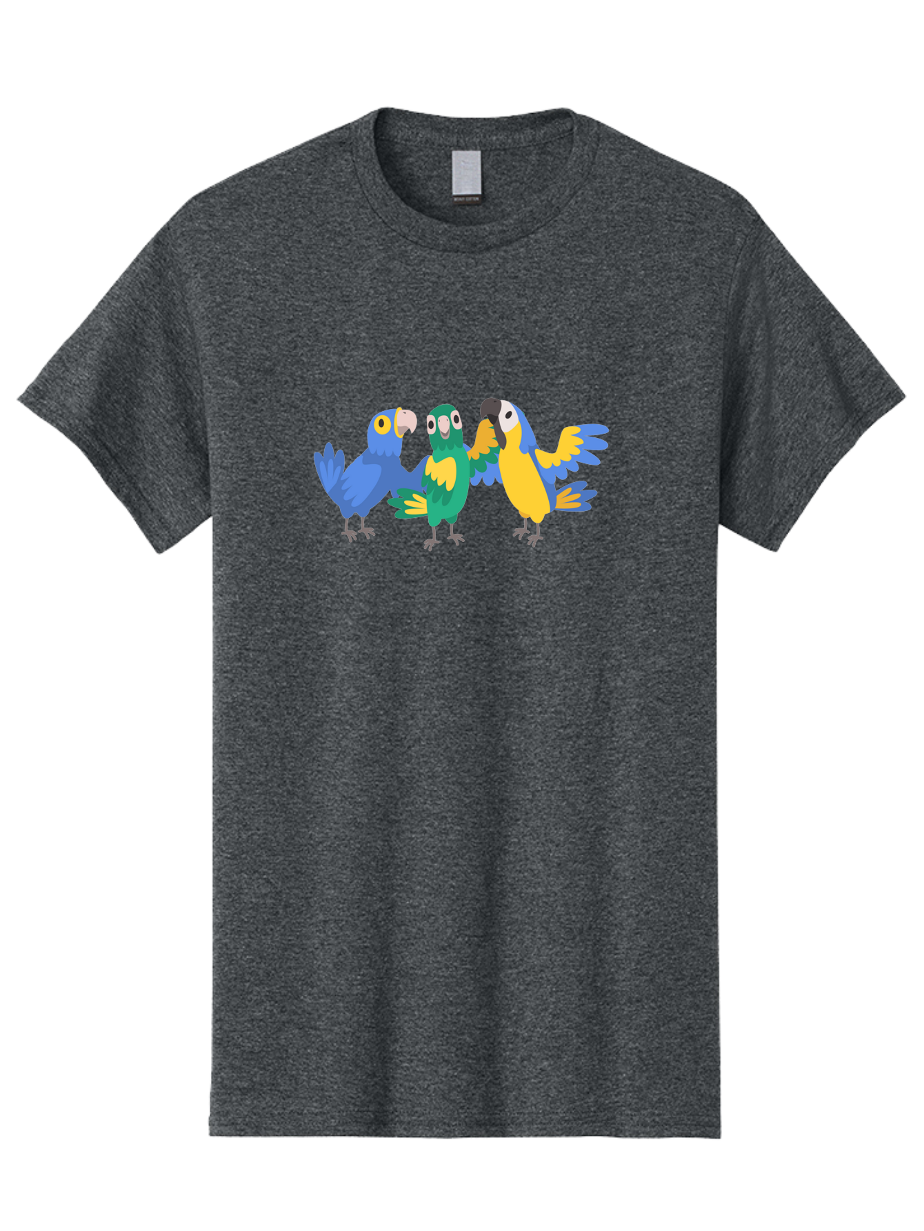 Three-Parrots Men'S Graphic Tee, 100% Cotton, Comfortable Casual Summer Wear, Machine Washable, Colorful Parrots, Vibrant Blue And Yellow Feathers, Playful Birds, Parrot Friends, Tropical Birds, Bird Illustrations, Cartoon Parrots, Aab894 7