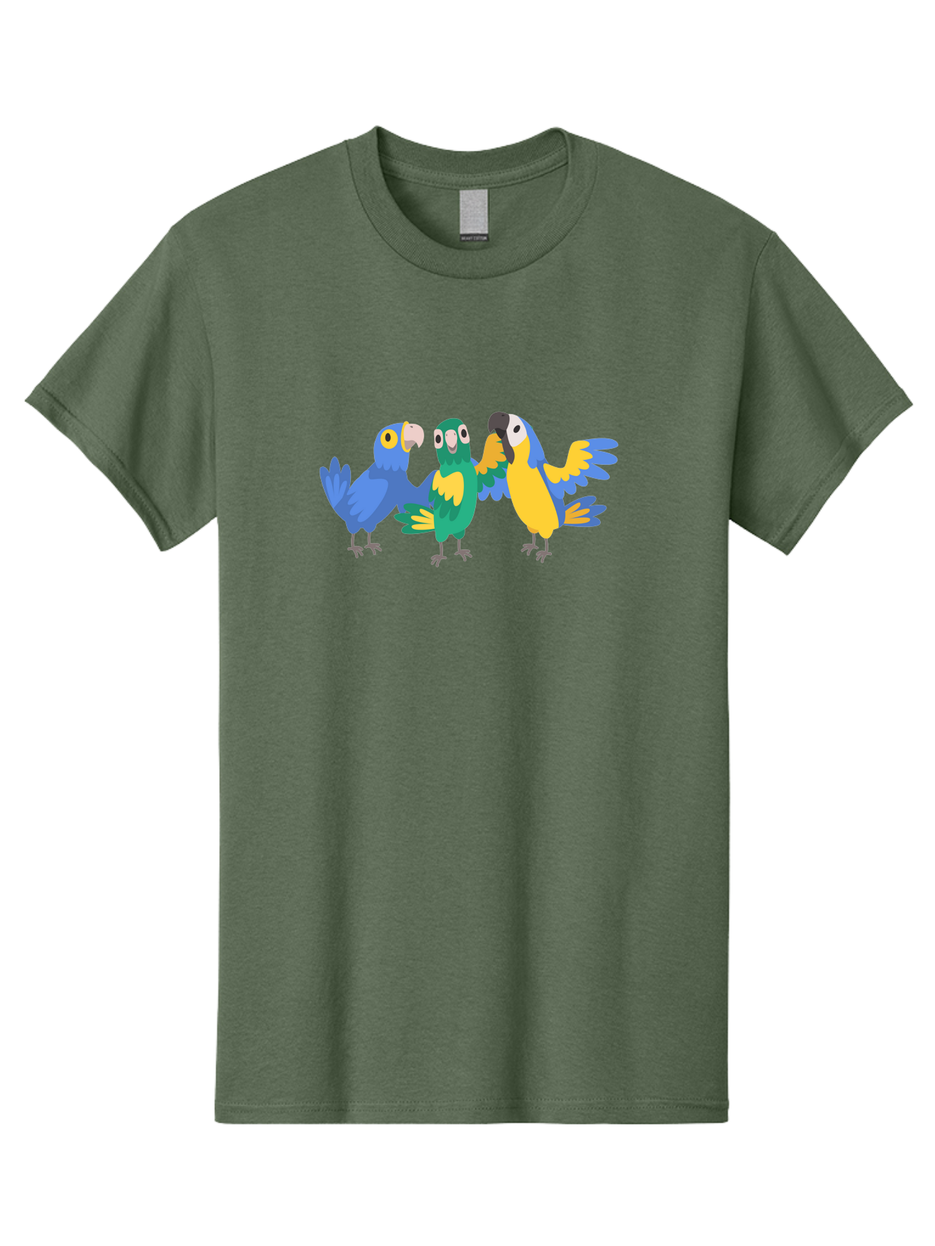 Three-Parrots Men'S Graphic Tee, 100% Cotton, Comfortable Casual Summer Wear, Machine Washable, Colorful Parrots, Vibrant Blue And Yellow Feathers, Playful Birds, Parrot Friends, Tropical Birds, Bird Illustrations, Cartoon Parrots, Aab894 3