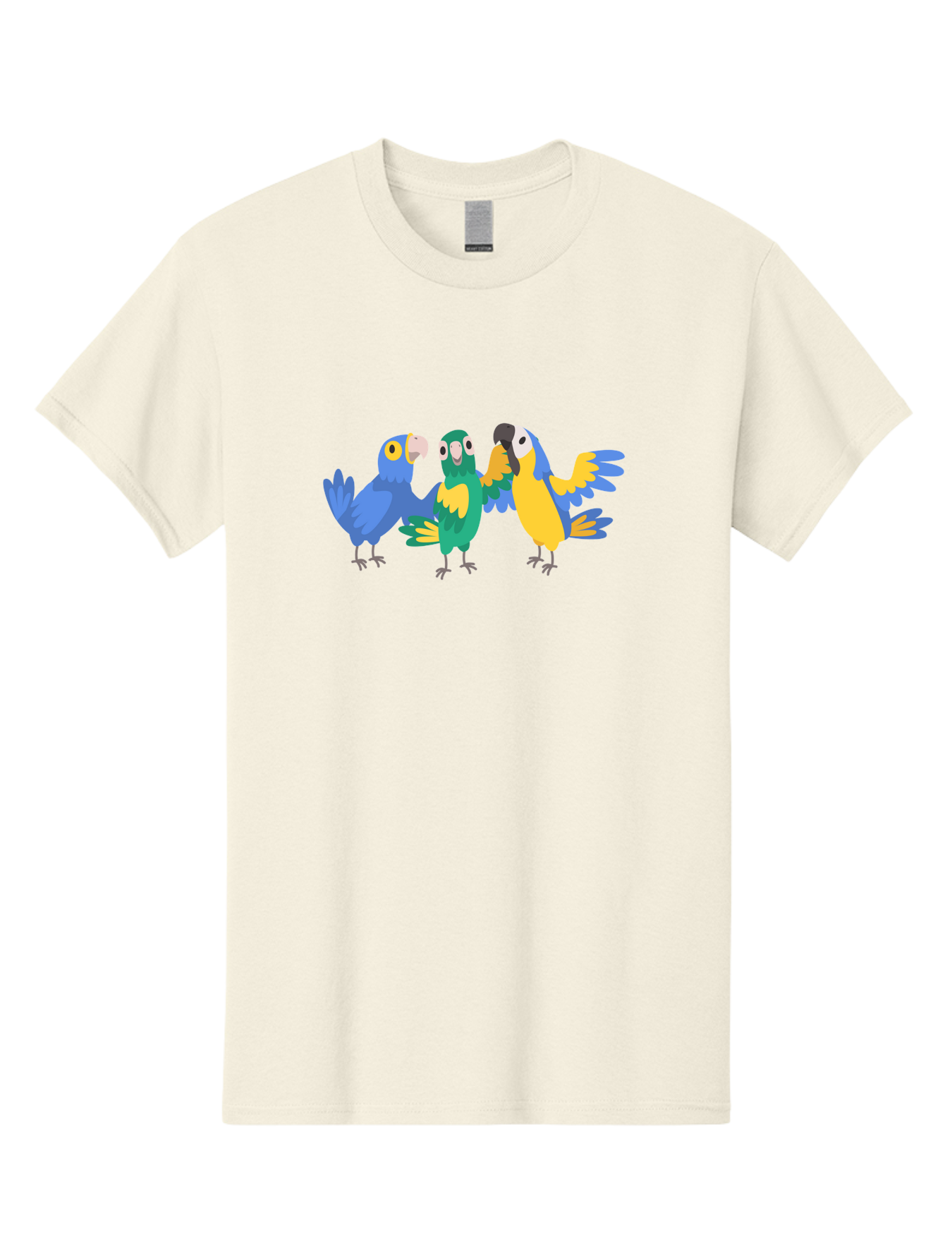 Three-Parrots Men'S Graphic Tee, 100% Cotton, Comfortable Casual Summer Wear, Machine Washable, Colorful Parrots, Vibrant Blue And Yellow Feathers, Playful Birds, Parrot Friends, Tropical Birds, Bird Illustrations, Cartoon Parrots, Aab894 17